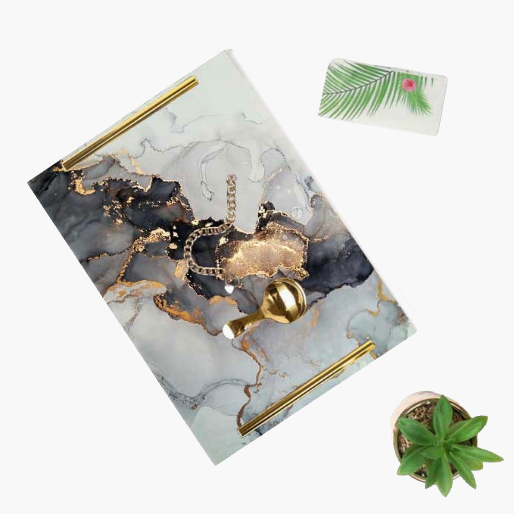 Decorative Acrylic Serving Tray with Gold Metal Handles and Marble Design 24×34 cm-household-dining-serveware-servingtrays-image-6