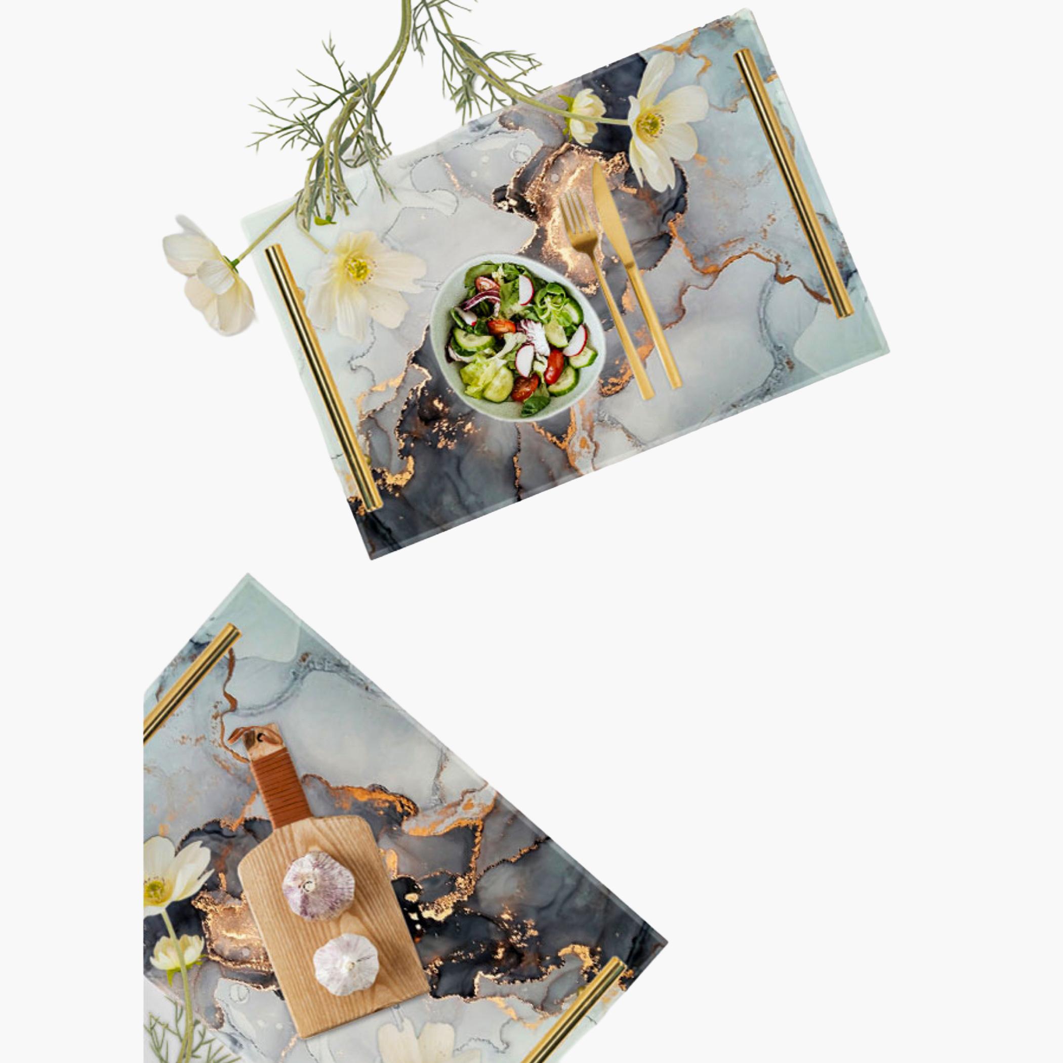 Decorative Acrylic Serving Tray with Gold Metal Handles and Marble Design 20×30 cm-household-dining-serveware-servingtrays-image-2