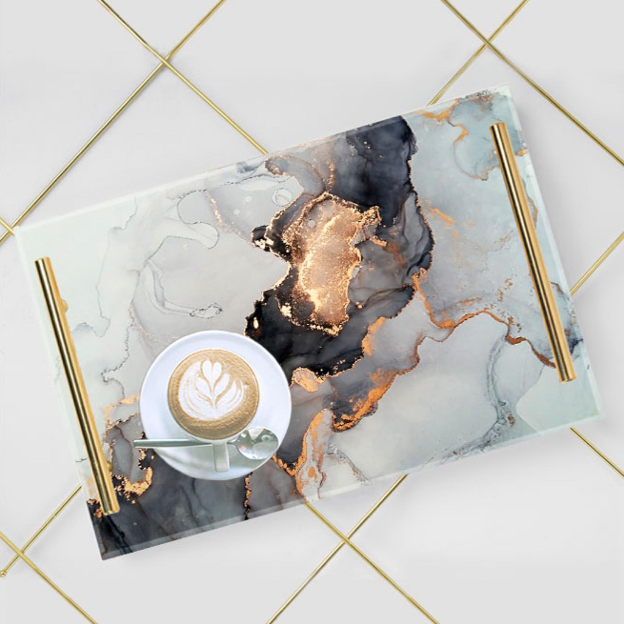Decorative Acrylic Serving Tray with Gold Metal Handles and Marble Design 20×30 cm-household-dining-serveware-servingtrays-image-3