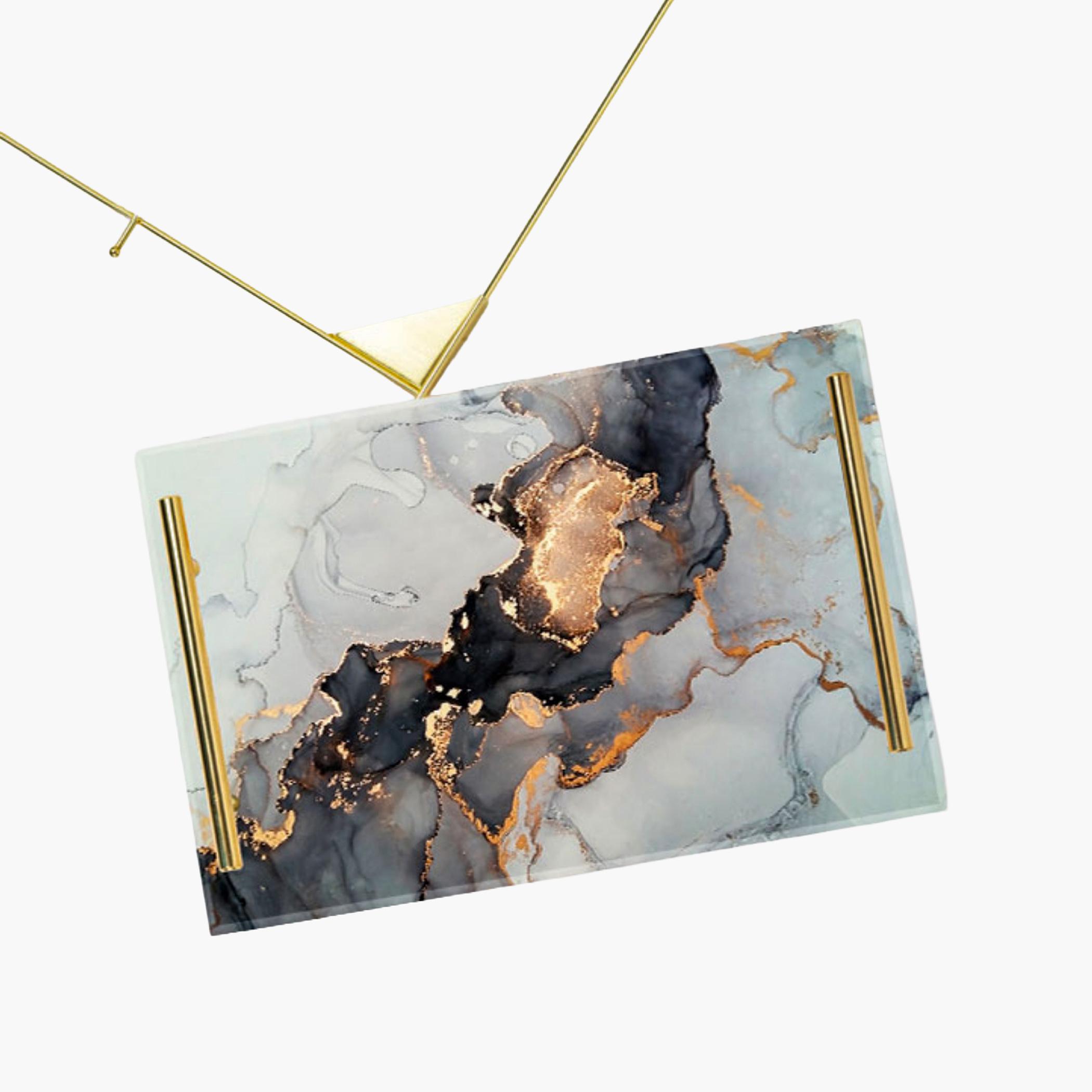 Decorative Acrylic Serving Tray with Gold Metal Handles and Marble Design 20×30 cm-household-dining-serveware-servingtrays-image-4