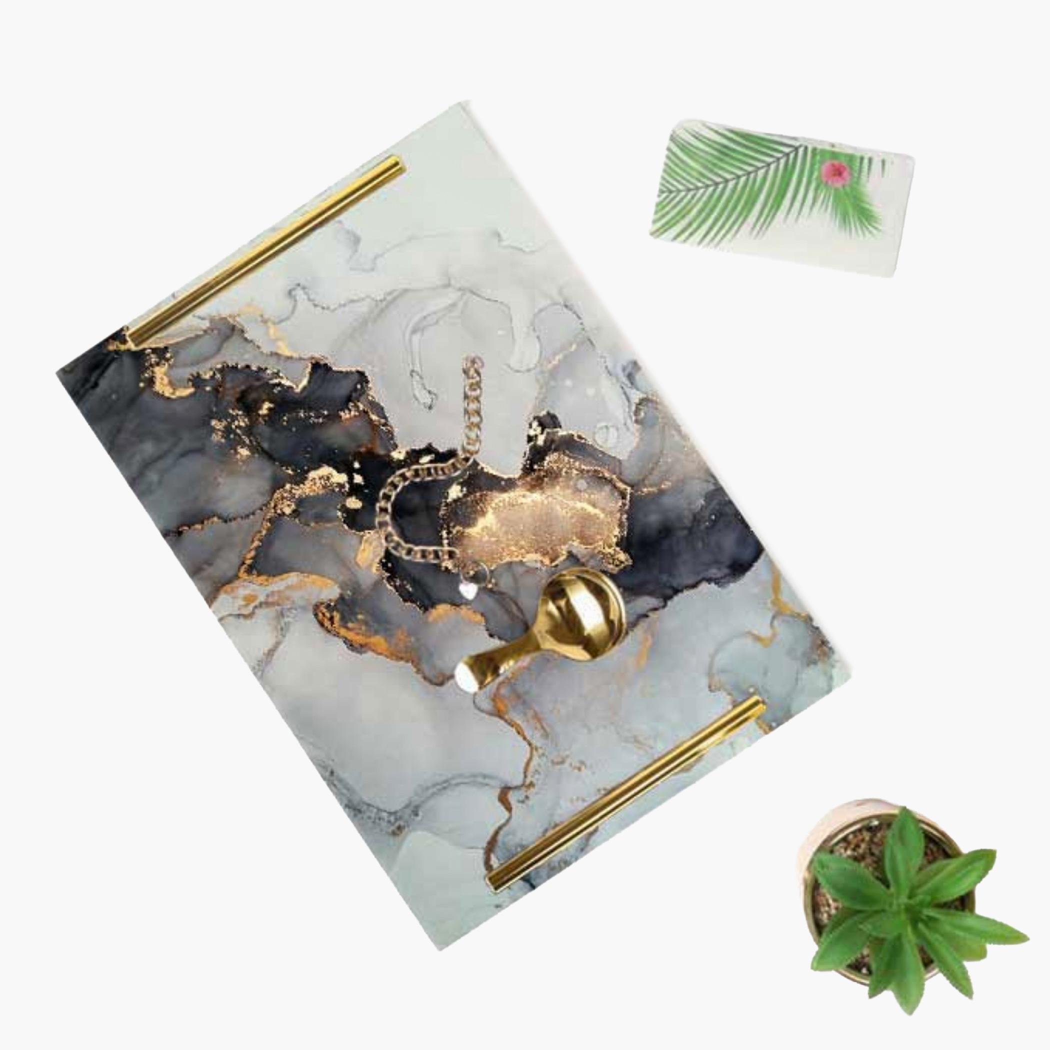 Decorative Acrylic Serving Tray with Gold Metal Handles and Marble Design 20×30 cm-household-dining-serveware-servingtrays-image-5