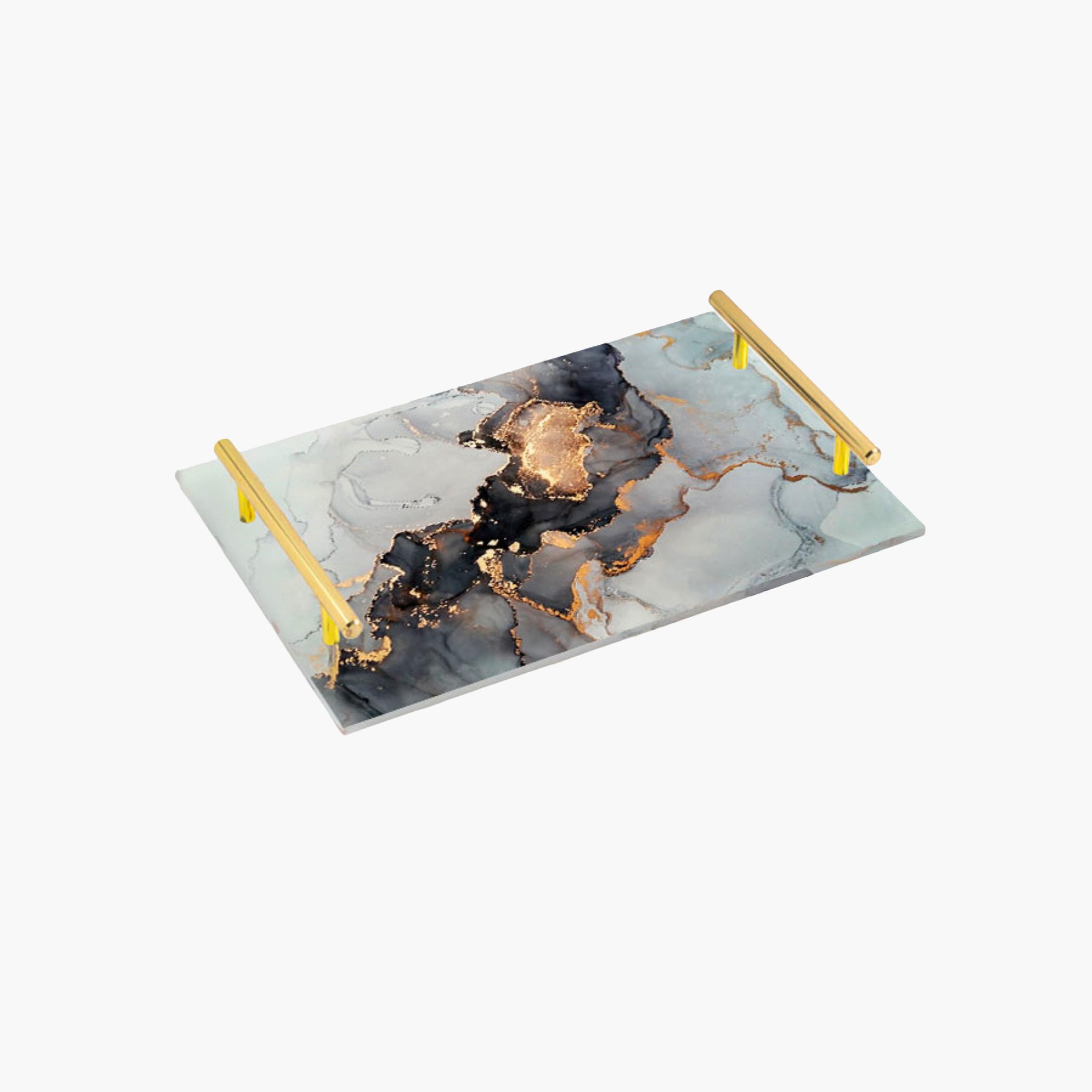Decorative Acrylic Serving Tray with Gold Metal Handles and Marble Design 20×30 cm-household-dining-serveware-servingtrays-image-6