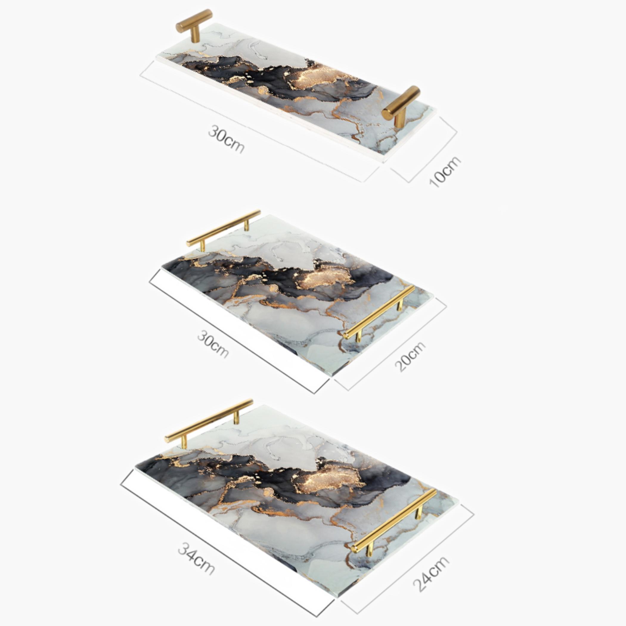 Decorative Acrylic Serving Tray with Gold Metal Handles and Marble Design 10×30 cm-household-dining-serveware-servingtrays-image-4