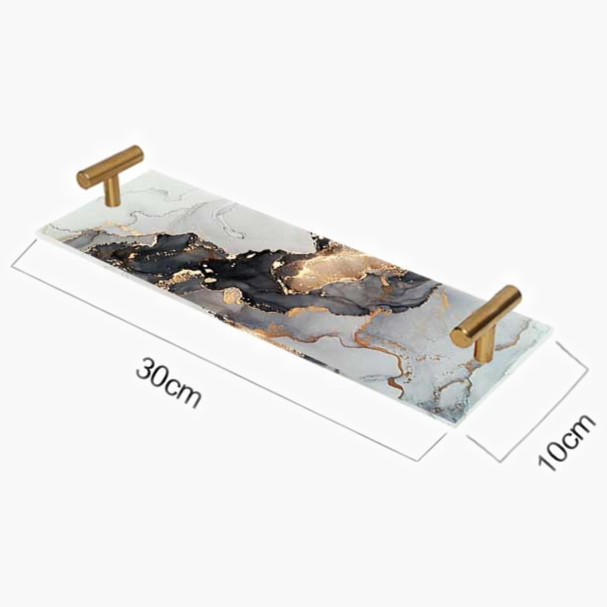 Decorative Acrylic Serving Tray with Gold Metal Handles and Marble Design 10×30 cm-household-dining-serveware-servingtrays-image-5