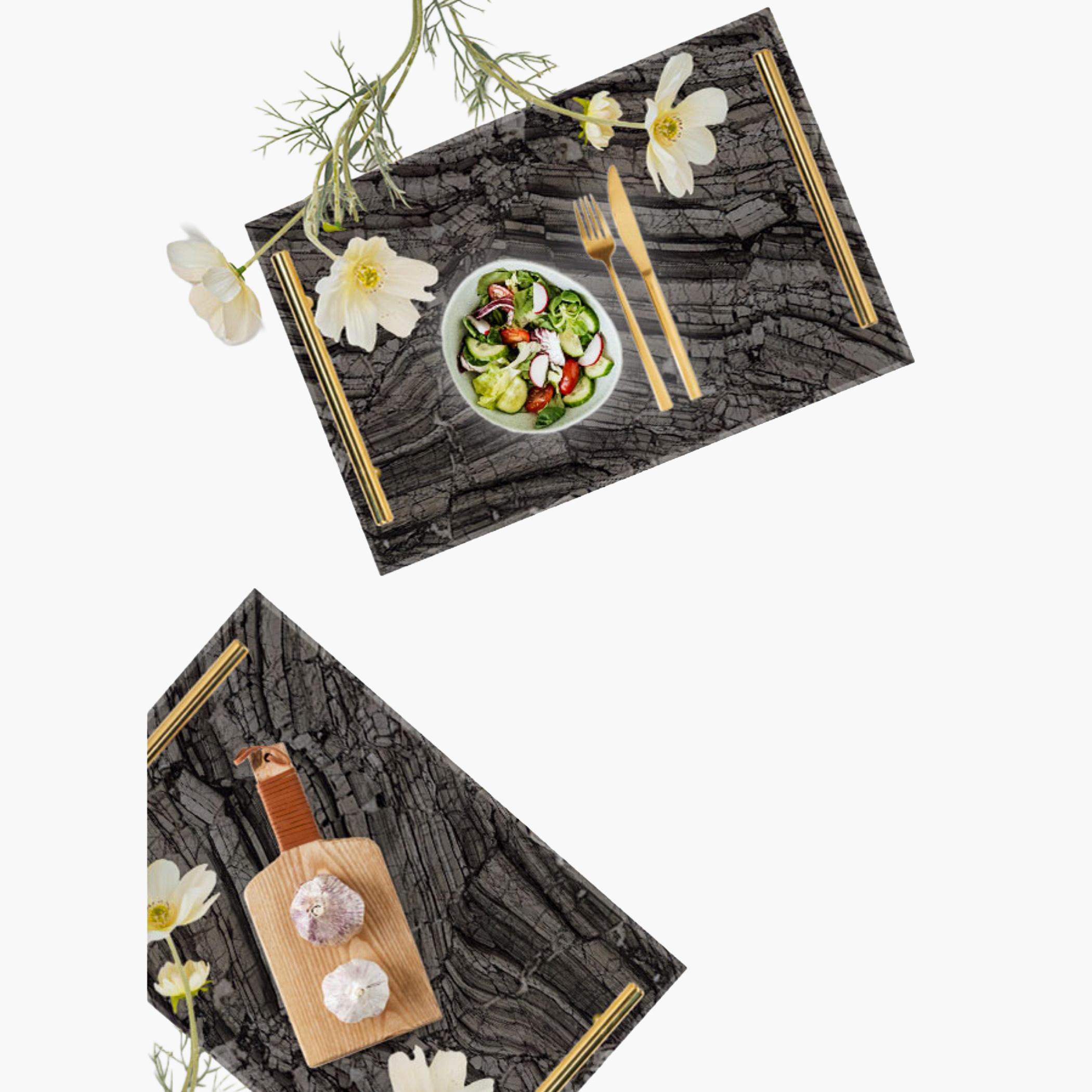 Decorative Acrylic Serving Tray with Gold Metal Handles and Marble Design 20×30 cm-household-dining-serveware-servingtrays-image-1