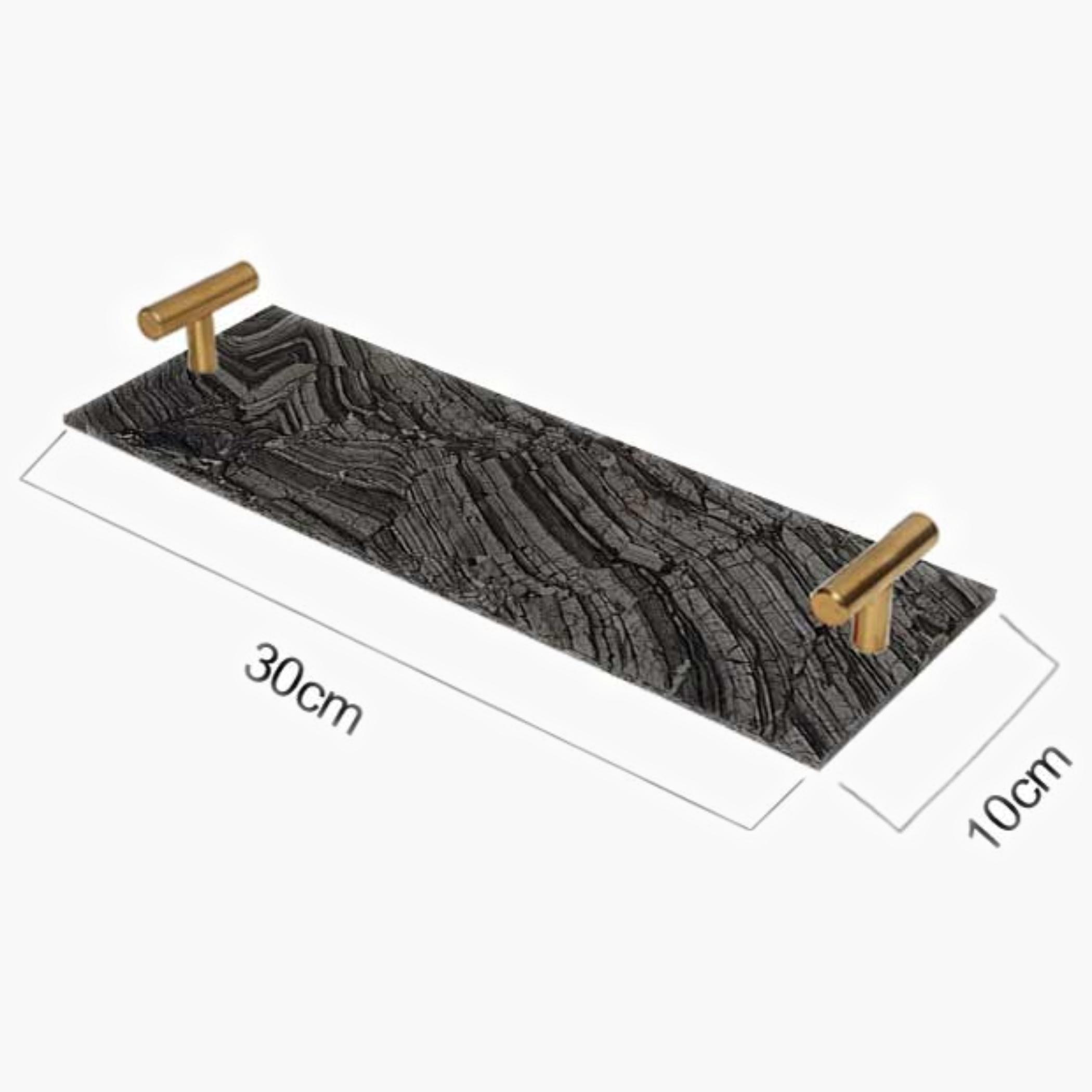 Decorative Acrylic Serving Tray with Gold Metal Handles and Marble Design 10×30 cm-household-dining-serveware-servingtrays-image-1