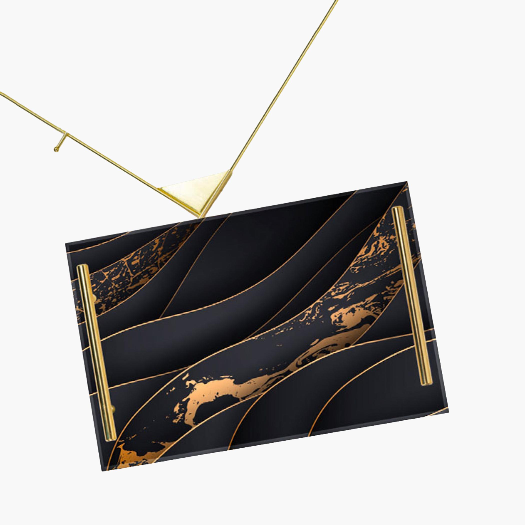 Decorative Acrylic Serving Tray with Gold Metal Handles and Marble Design 24×34 cm-household-dining-serveware-servingtrays-image-2