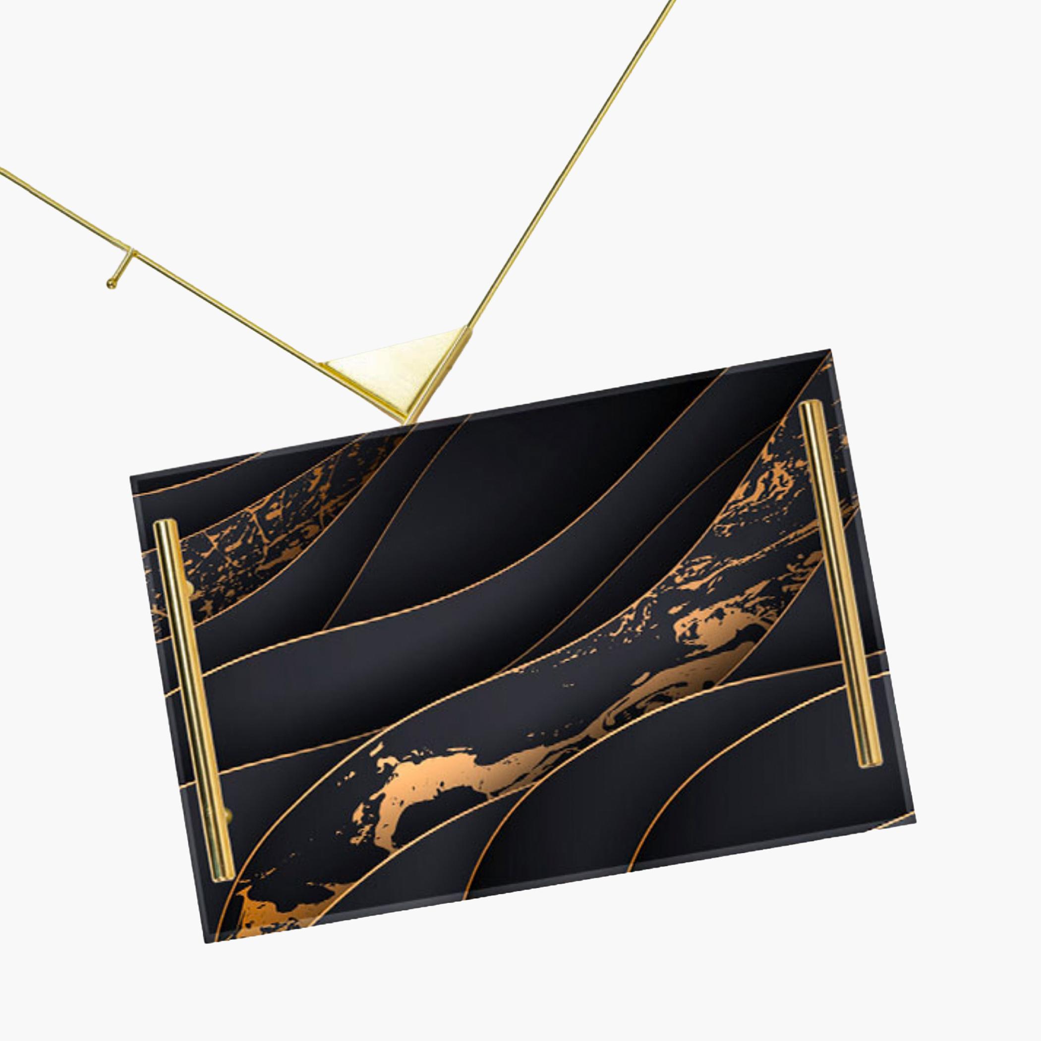 Decorative Acrylic Serving Tray with Gold Metal Handles and Marble Design 20×30 cm-household-dining-serveware-servingtrays-image-1