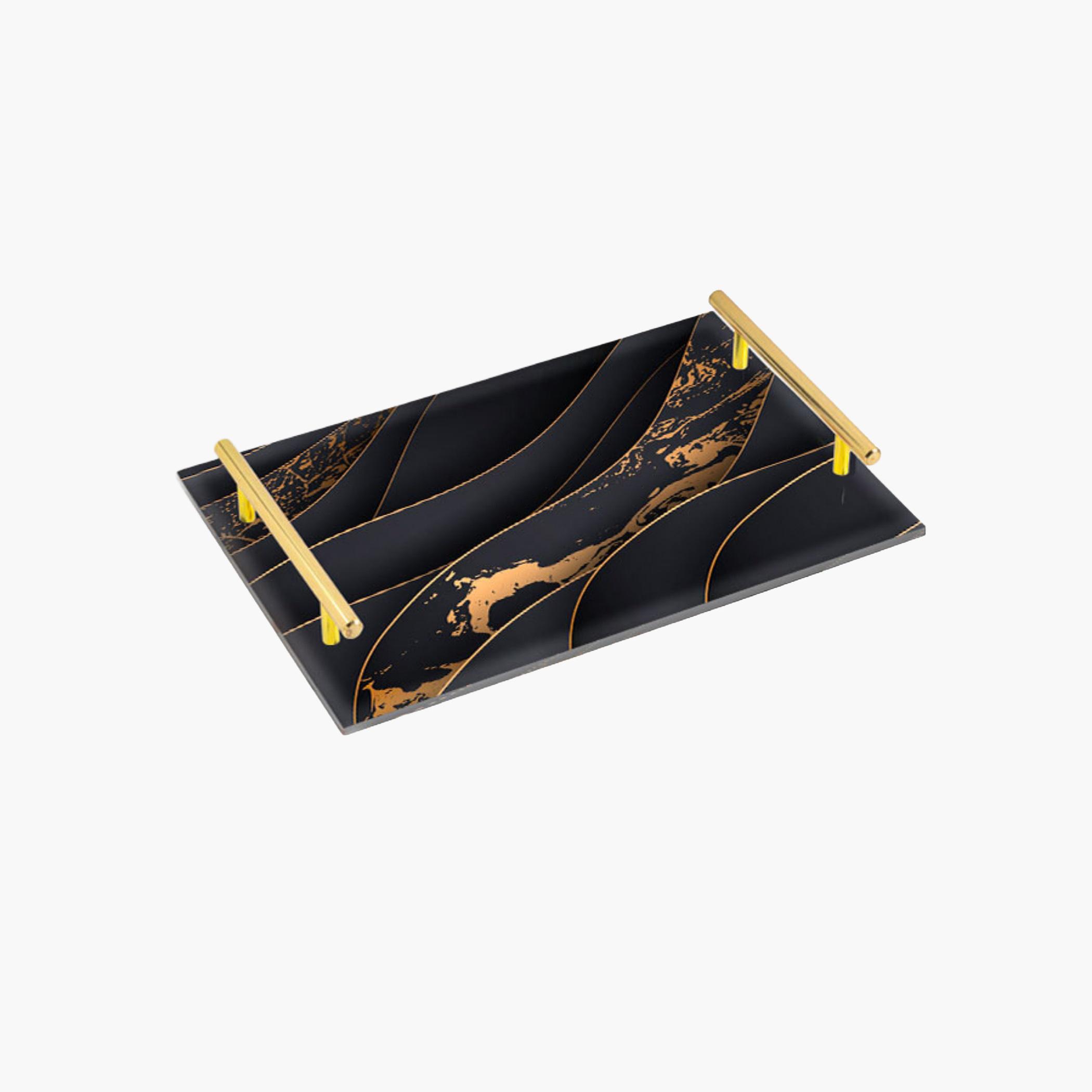 Decorative Acrylic Serving Tray with Gold Metal Handles and Marble Design 20×30 cm-household-dining-serveware-servingtrays-image-3