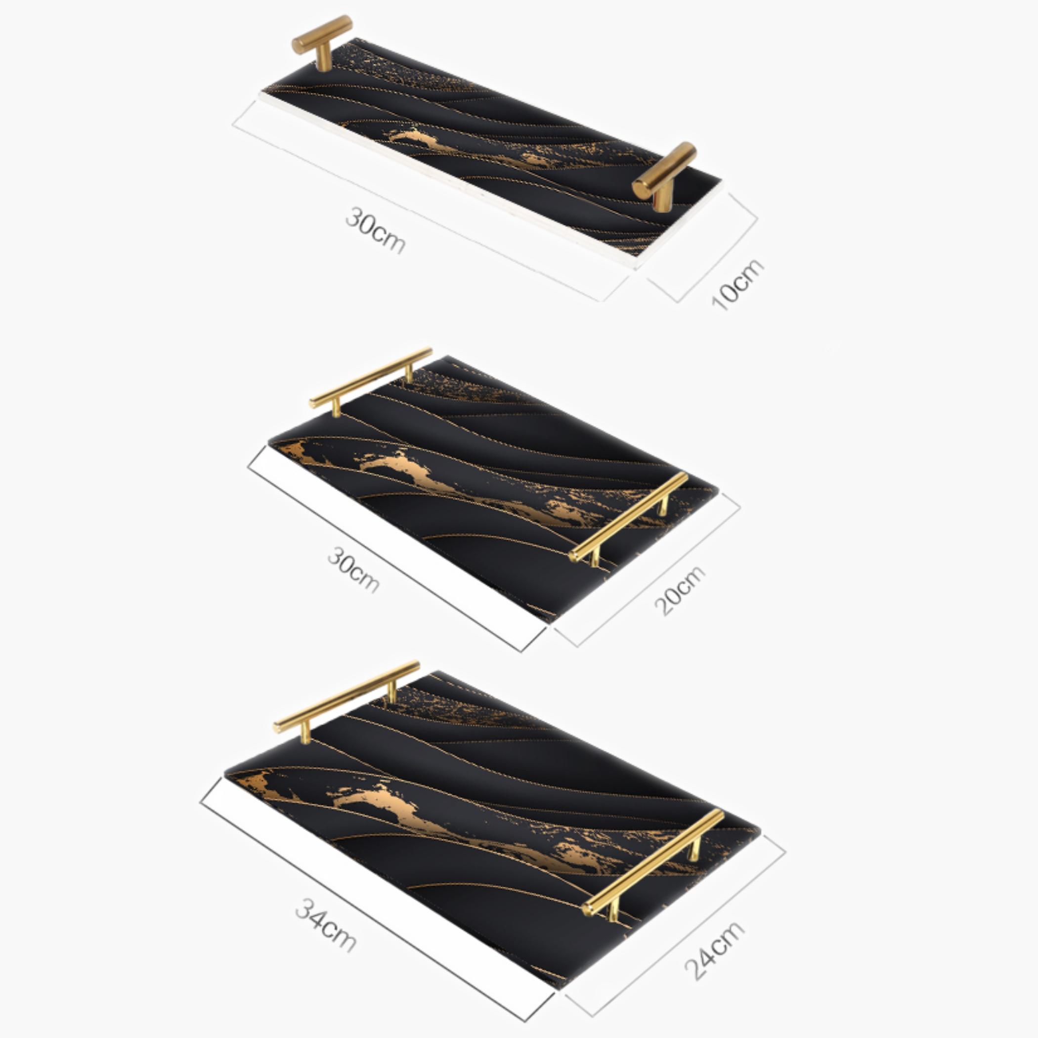 Decorative Acrylic Serving Tray with Gold Metal Handles and Marble Design 10×30 cm-household-dining-serveware-servingtrays-image-2