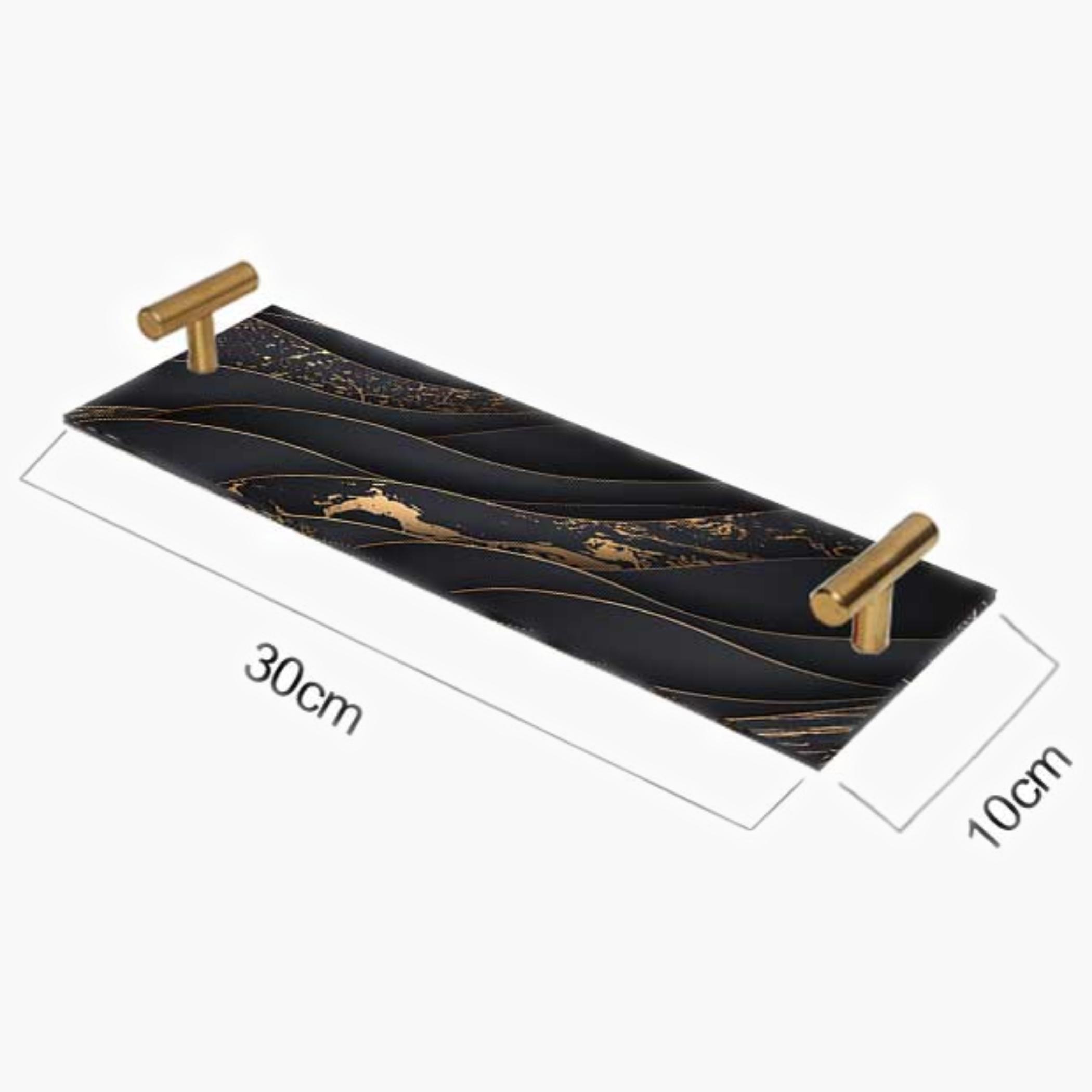 Decorative Acrylic Serving Tray with Gold Metal Handles and Marble Design 10×30 cm-household-dining-serveware-servingtrays-image-3
