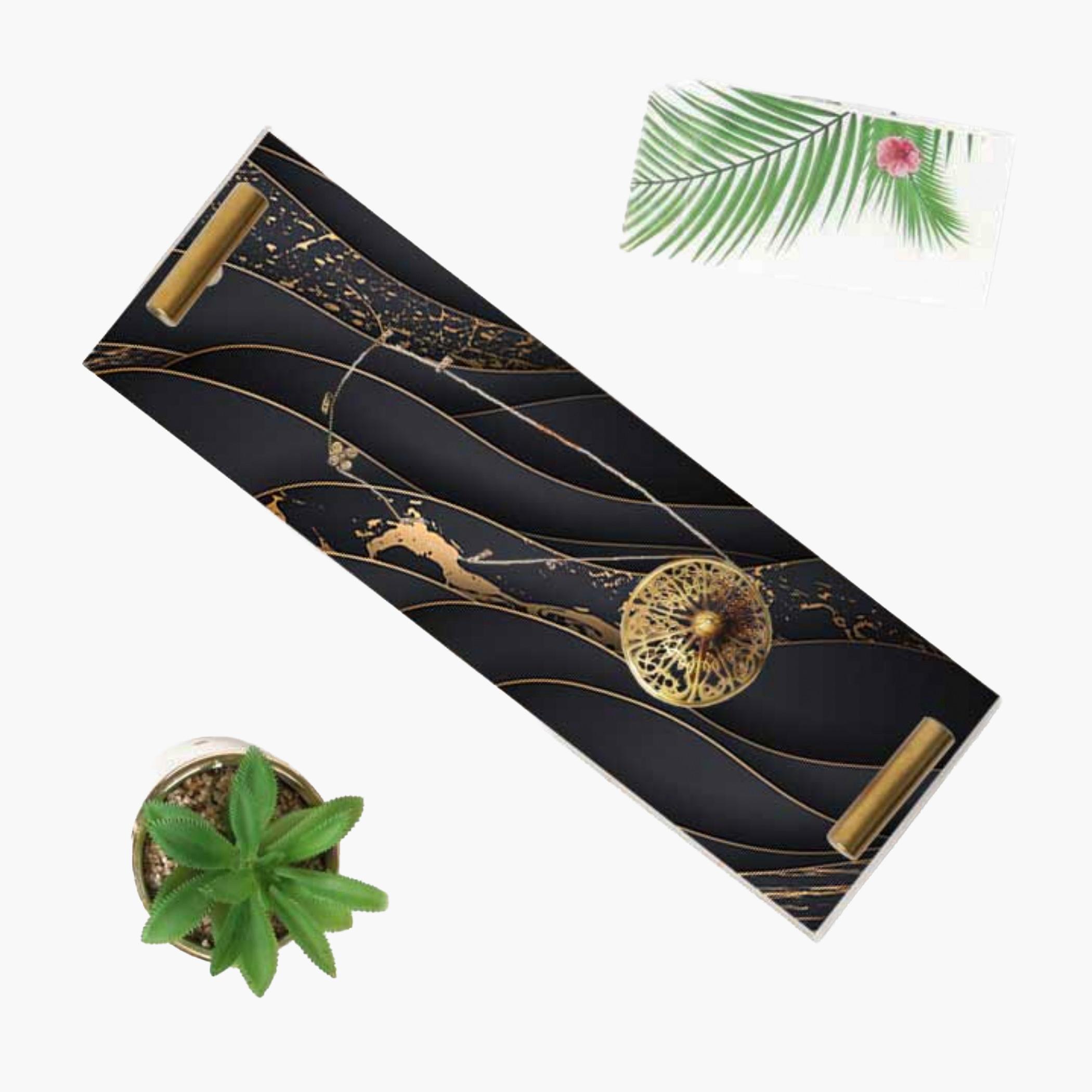 Decorative Acrylic Serving Tray with Gold Metal Handles and Marble Design 10×30 cm-household-dining-serveware-servingtrays-image-4
