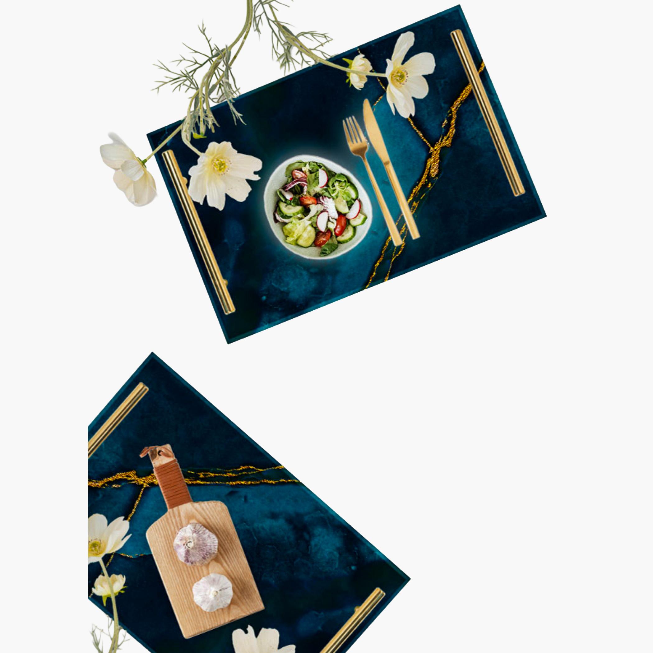 Decorative Acrylic Serving Tray with Gold Metal Handles and Marble Design 24×34 cm-household-dining-serveware-servingtrays-image-2