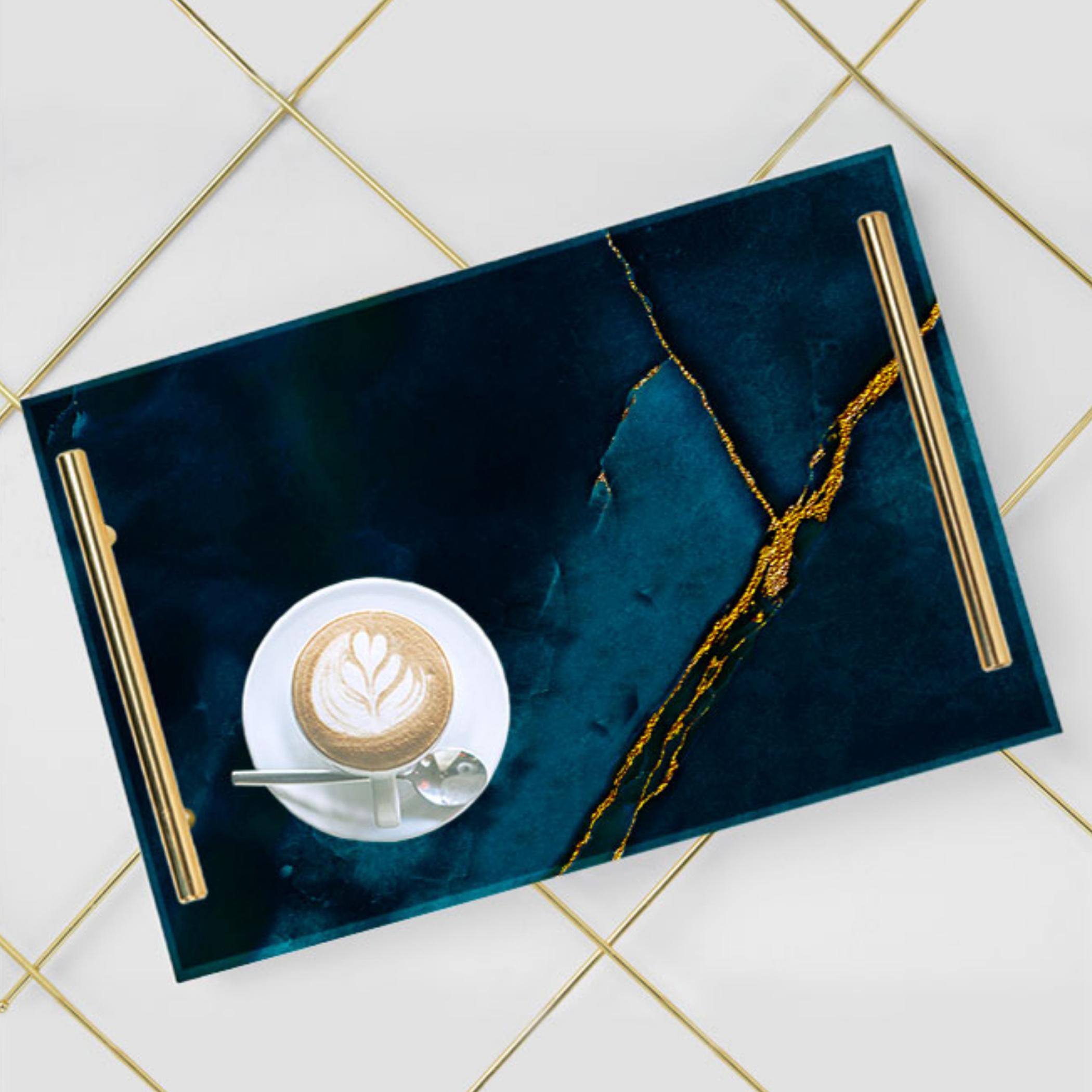 Decorative Acrylic Serving Tray with Gold Metal Handles and Marble Design 24×34 cm-household-dining-serveware-servingtrays-image-3