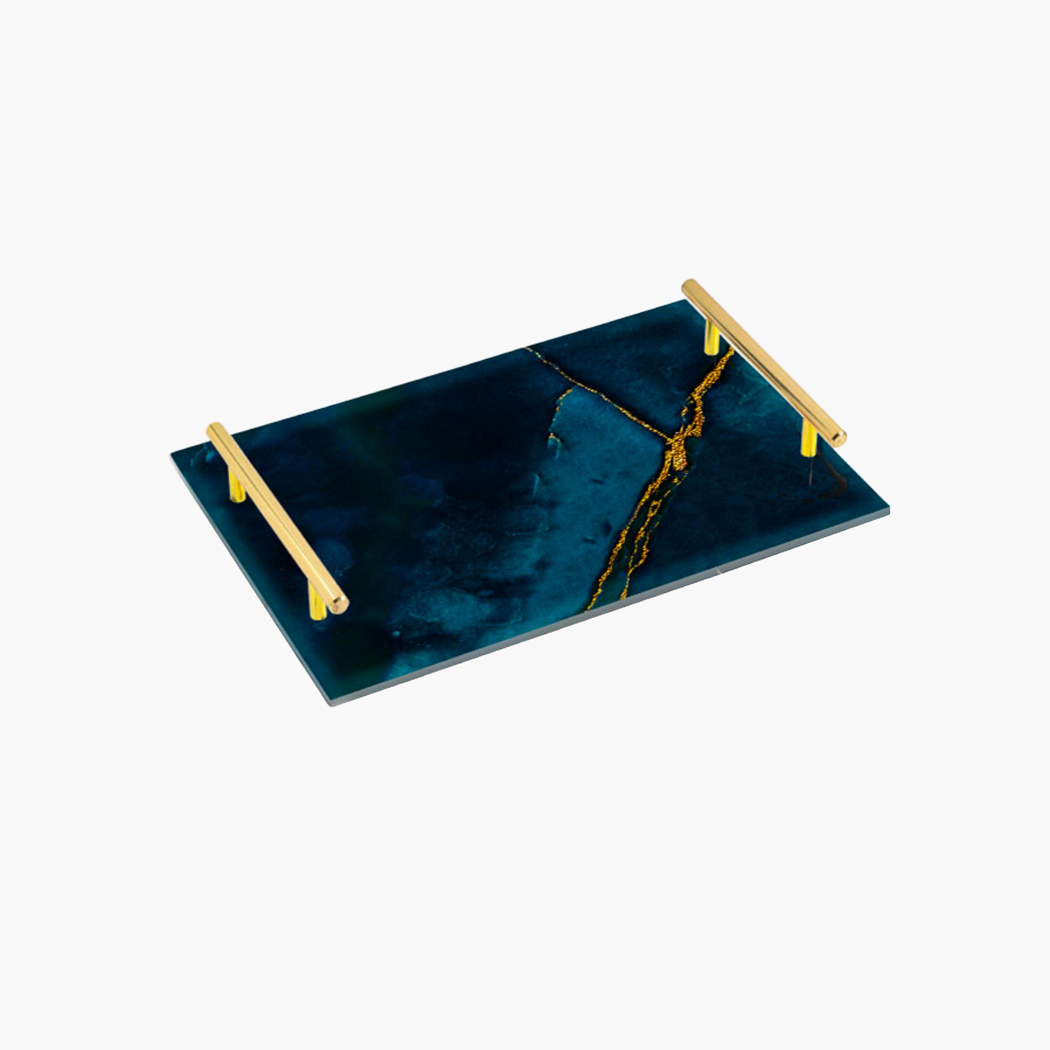 Decorative Acrylic Serving Tray with Gold Metal Handles and Marble Design 24×34 cm-household-dining-serveware-servingtrays-image-6