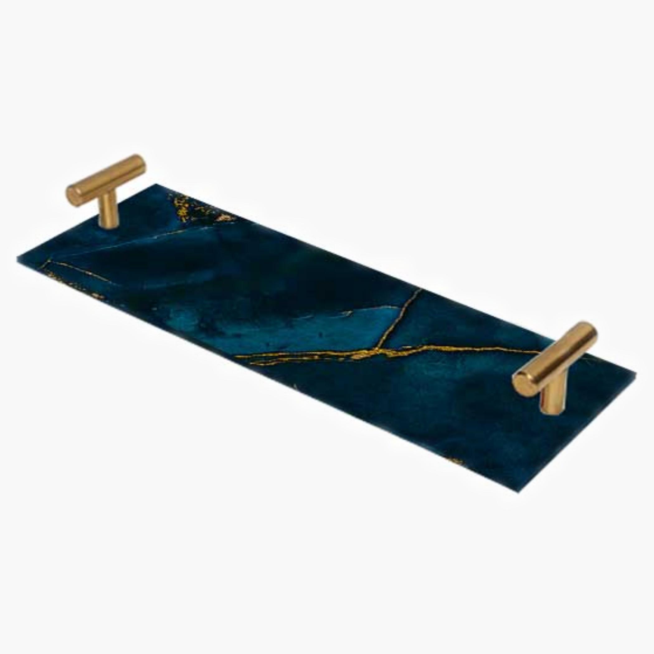 Decorative Acrylic Serving Tray with Gold Metal Handles and Marble Design 10×30 cm-household-dining-serveware-servingtrays-image-2