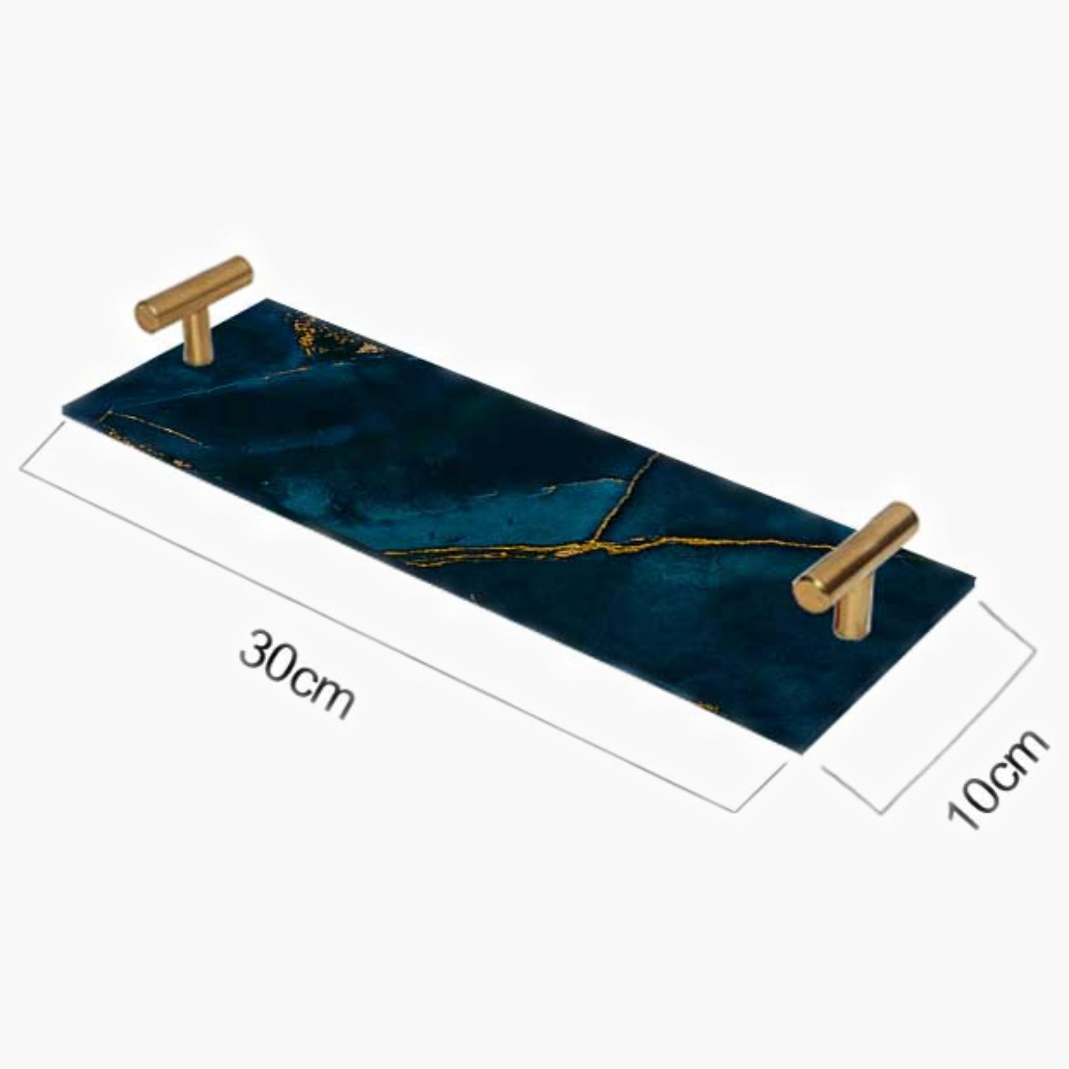 Decorative Acrylic Serving Tray with Gold Metal Handles and Marble Design 10×30 cm-household-dining-serveware-servingtrays-image-4