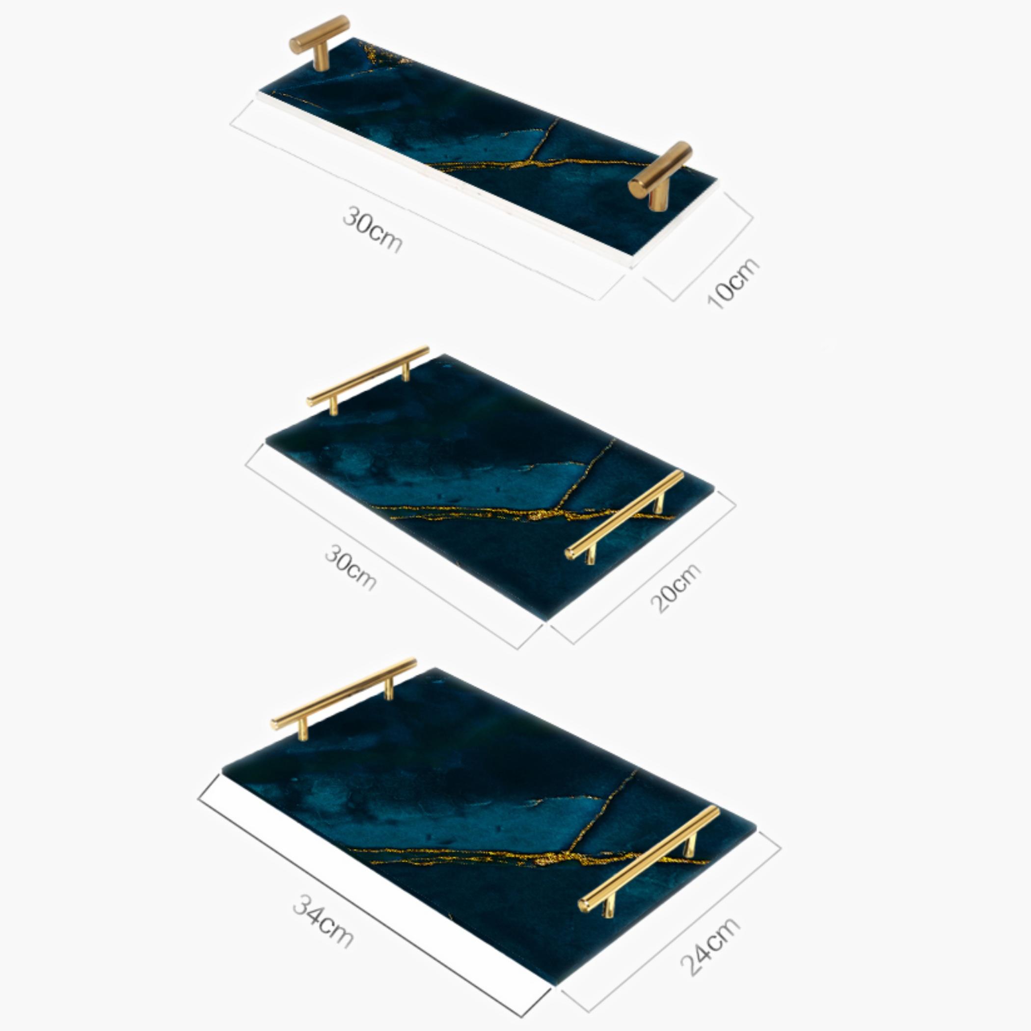Decorative Acrylic Serving Tray with Gold Metal Handles and Marble Design 10×30 cm-household-dining-serveware-servingtrays-image-5