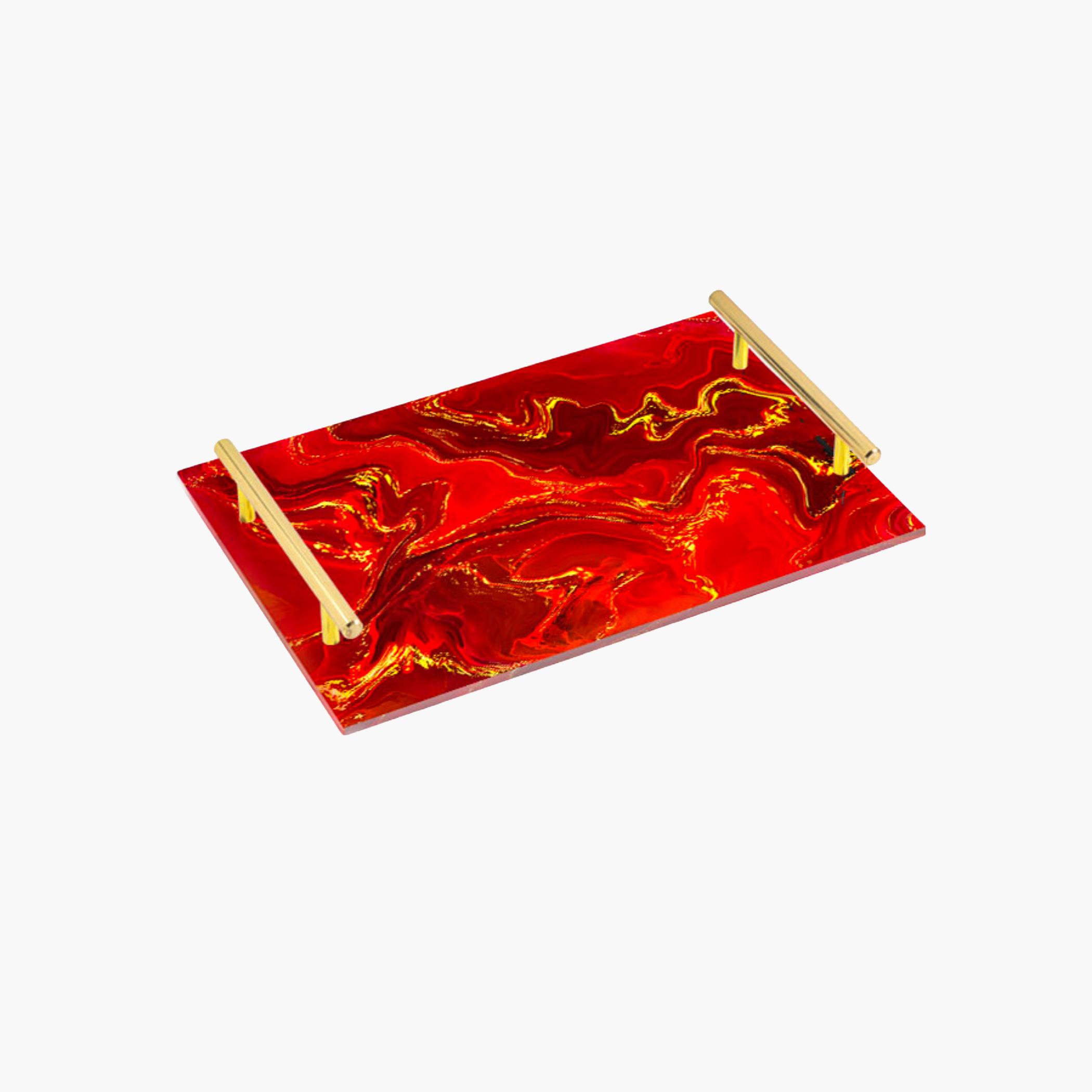Decorative Acrylic Serving Tray with Gold Metal Handles and Marble Design 24×34 cm-household-dining-serveware-servingtrays-image-1