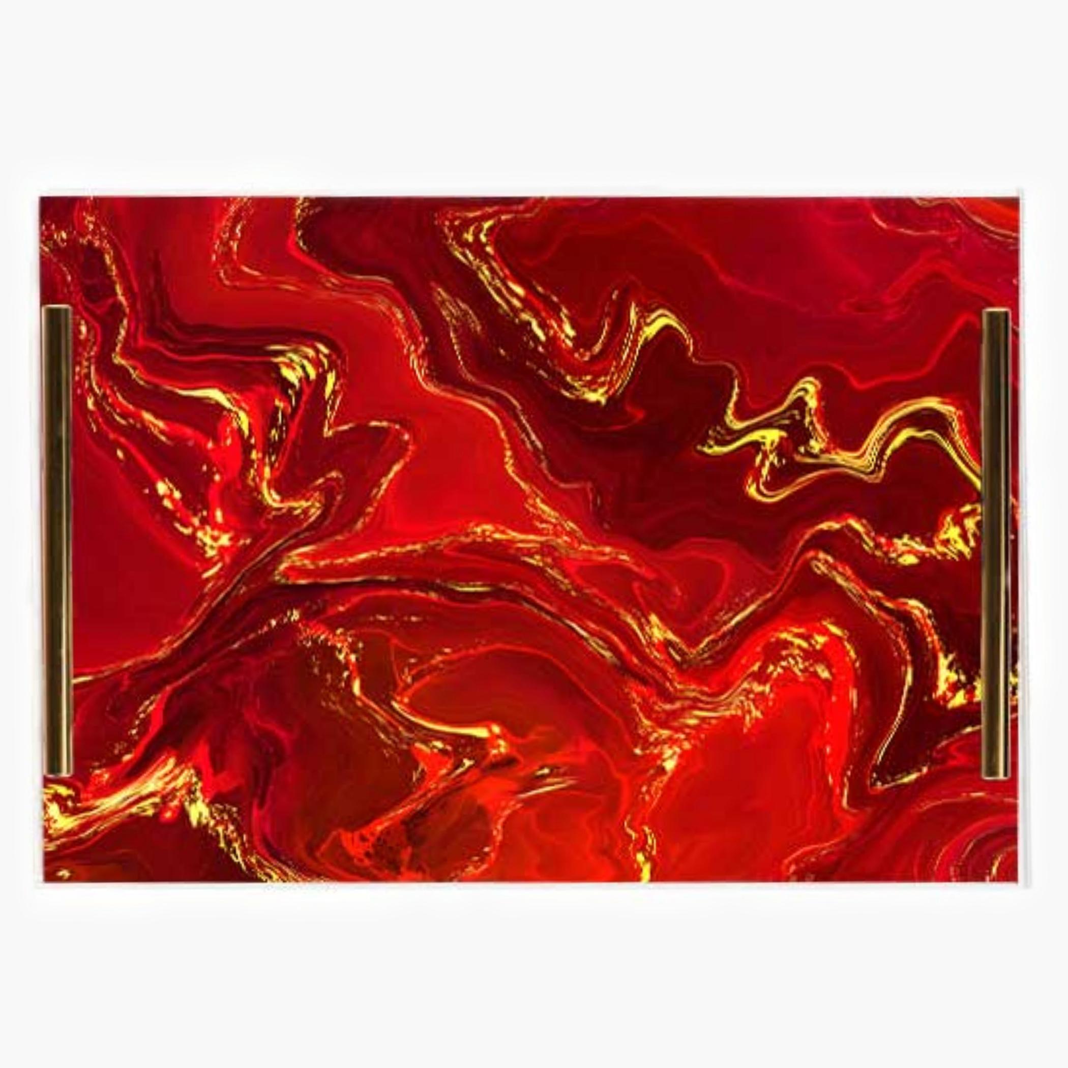 Decorative Acrylic Serving Tray with Gold Metal Handles and Marble Design 20×30 cm-household-dining-serveware-servingtrays-image-1