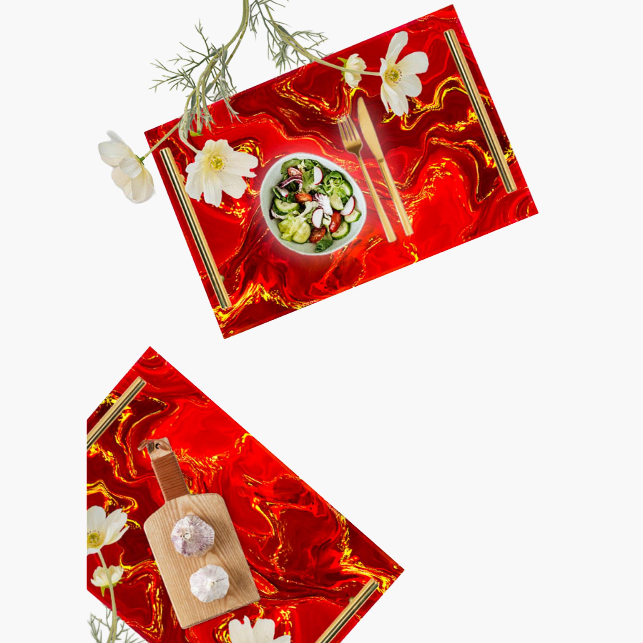 Decorative Acrylic Serving Tray with Gold Metal Handles and Marble Design 20×30 cm-household-dining-serveware-servingtrays-image-2