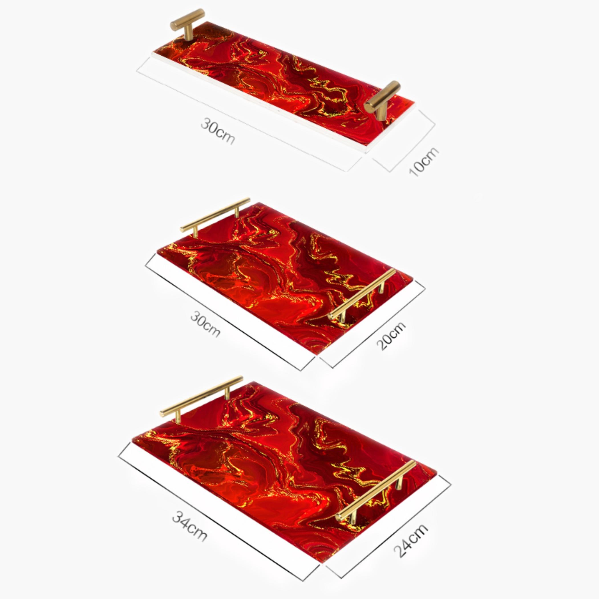 Decorative Acrylic Serving Tray with Gold Metal Handles and Marble Design 10×30 cm-household-dining-serveware-servingtrays-image-4