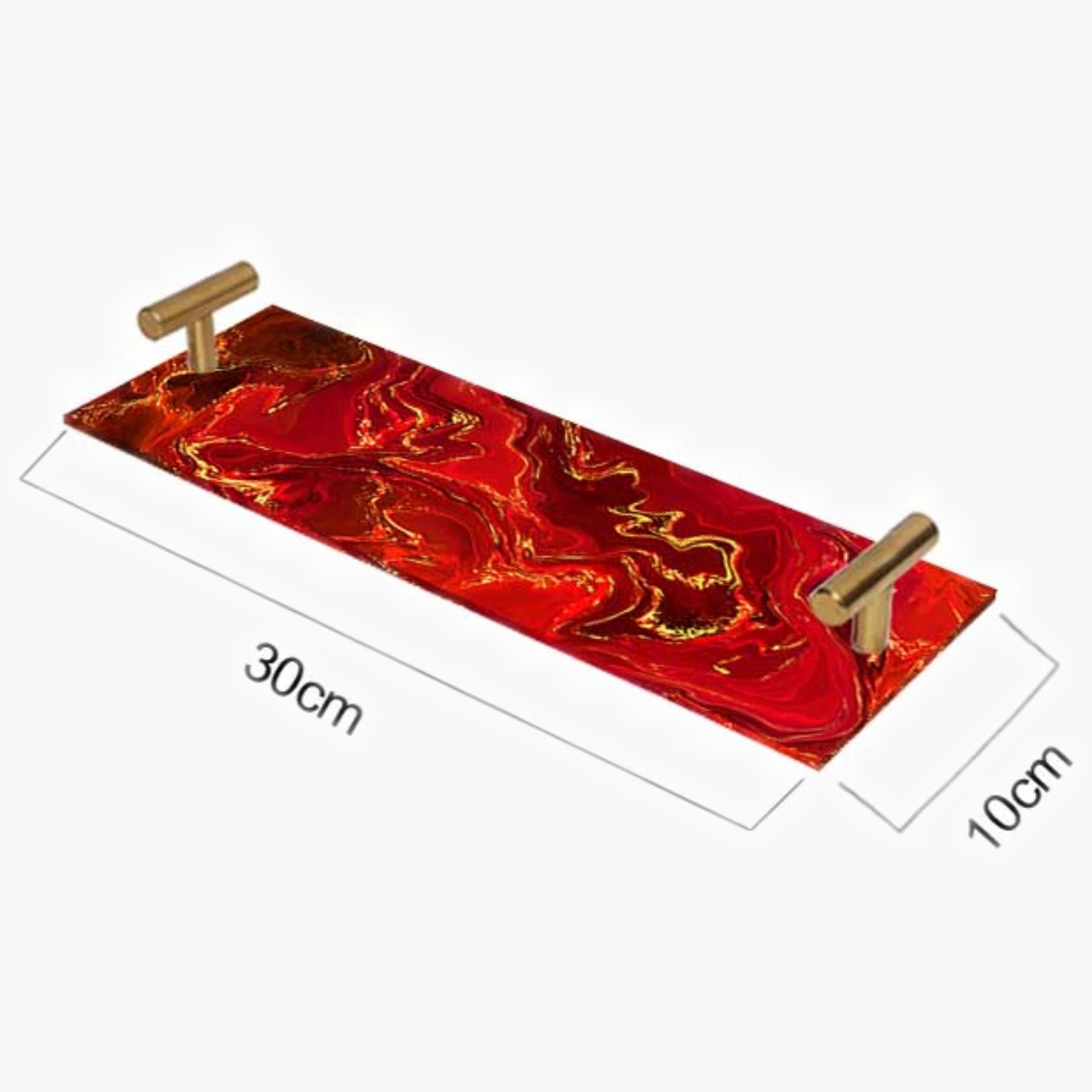 Decorative Acrylic Serving Tray with Gold Metal Handles and Marble Design 10×30 cm-household-dining-serveware-servingtrays-image-5