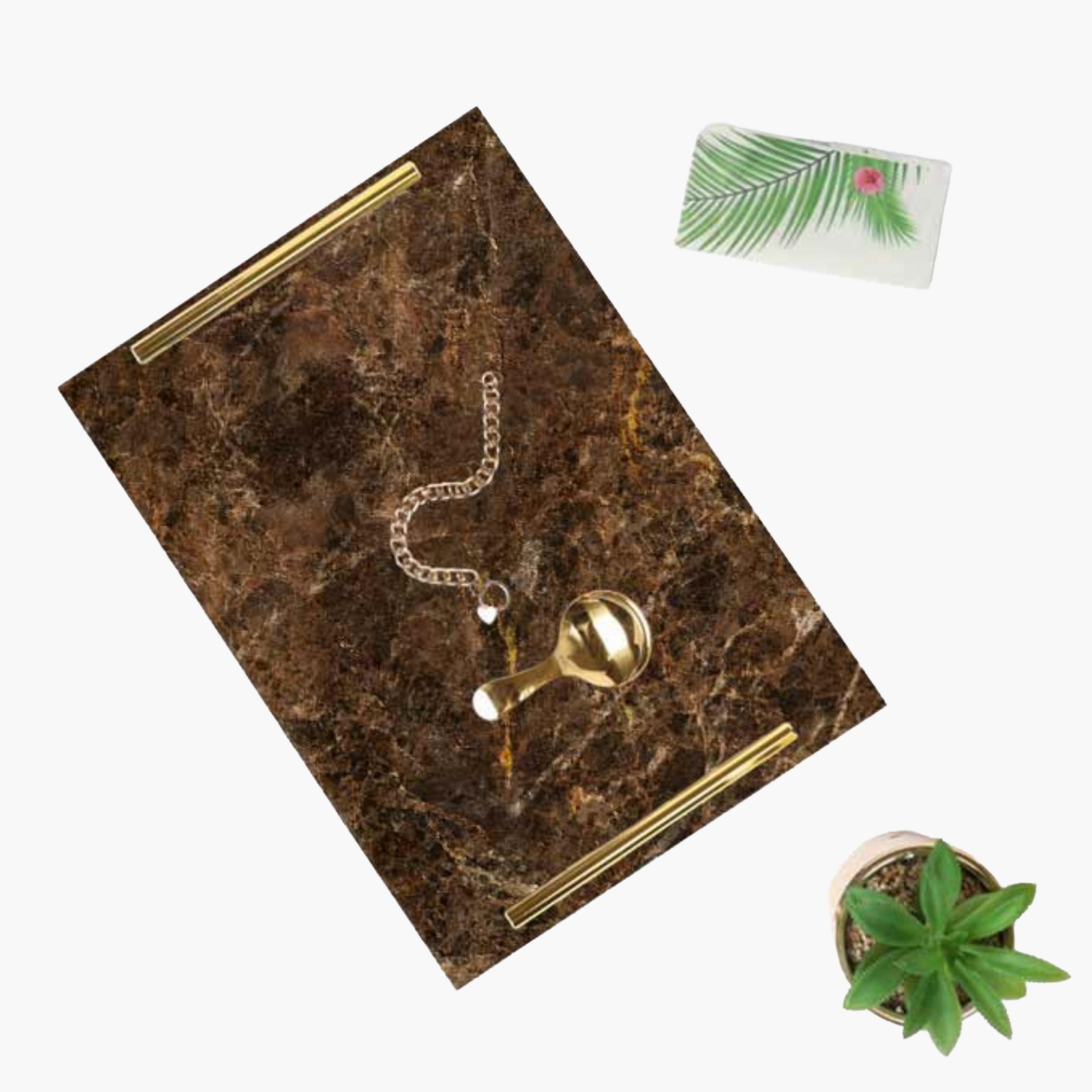 Decorative Acrylic Serving Tray with Gold Metal Handles and Marble Design 24×34 cm-household-dining-serveware-servingtrays-image-2