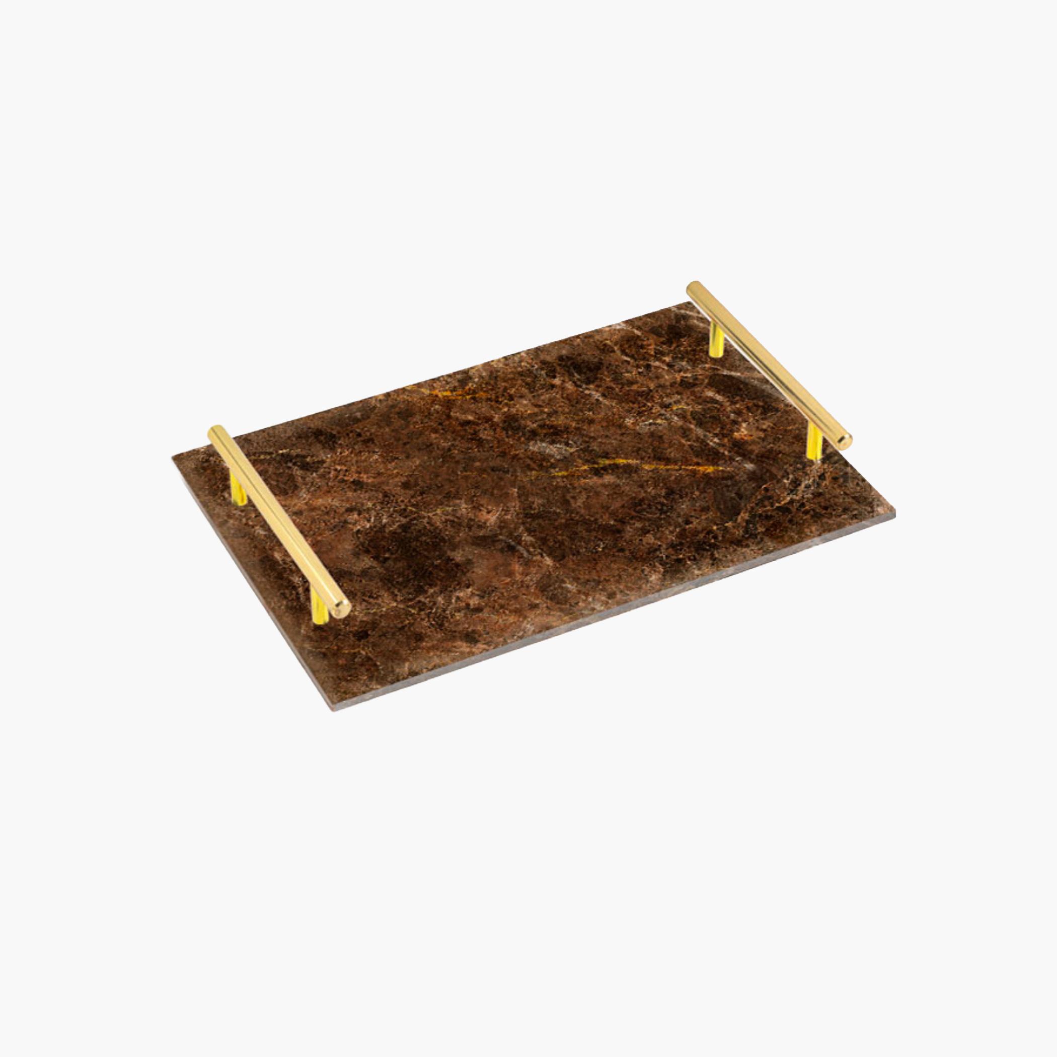 Decorative Acrylic Serving Tray with Gold Metal Handles and Marble Design 20×30 cm-household-dining-serveware-servingtrays-image-1