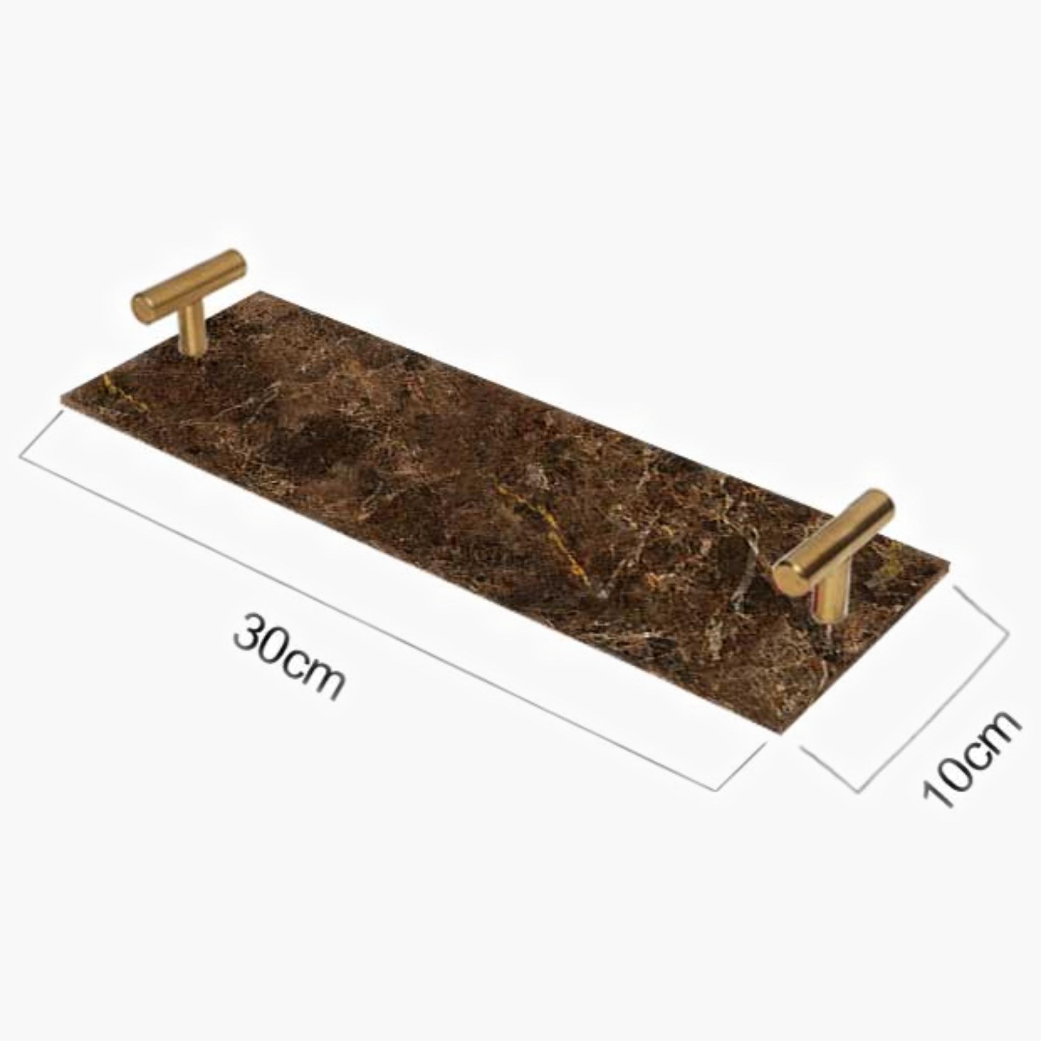 Decorative Acrylic Serving Tray with Gold Metal Handles and Marble Design 10×30 cm-household-dining-serveware-servingtrays-image-1