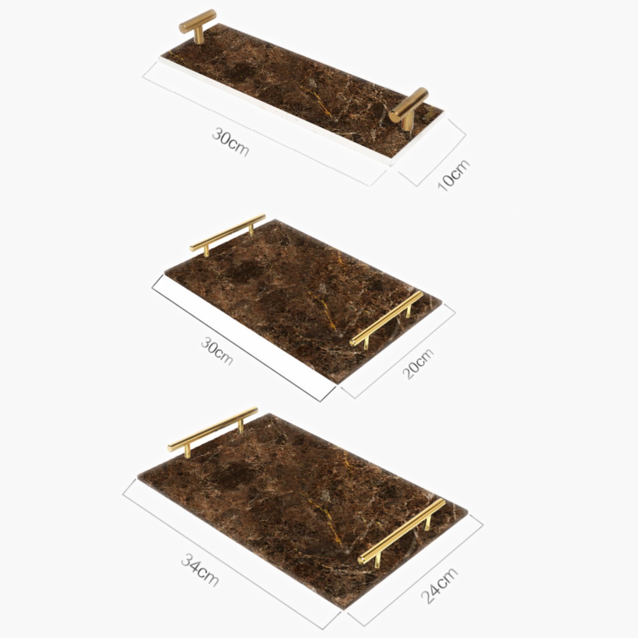 Decorative Acrylic Serving Tray with Gold Metal Handles and Marble Design 10×30 cm-household-dining-serveware-servingtrays-image-2