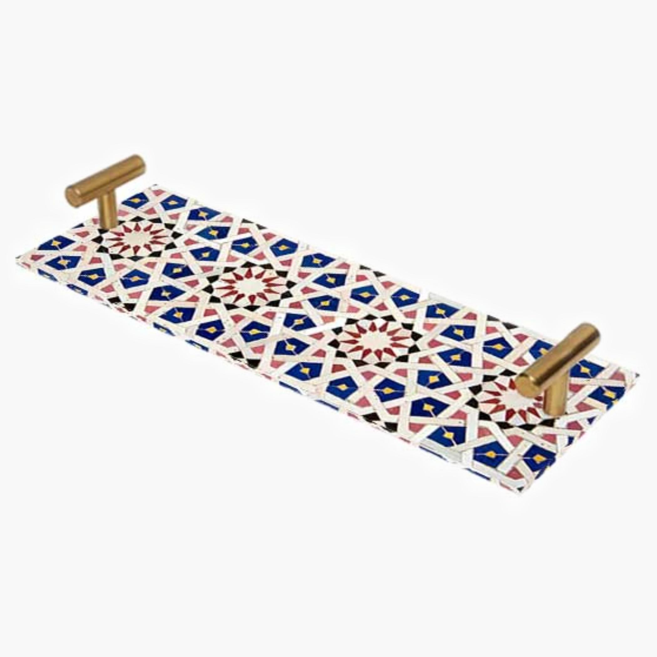 Decorative Acrylic Serving Tray with Gold Metal Handles and Marble Design 10×30 cm-household-dining-serveware-servingtrays-image-1