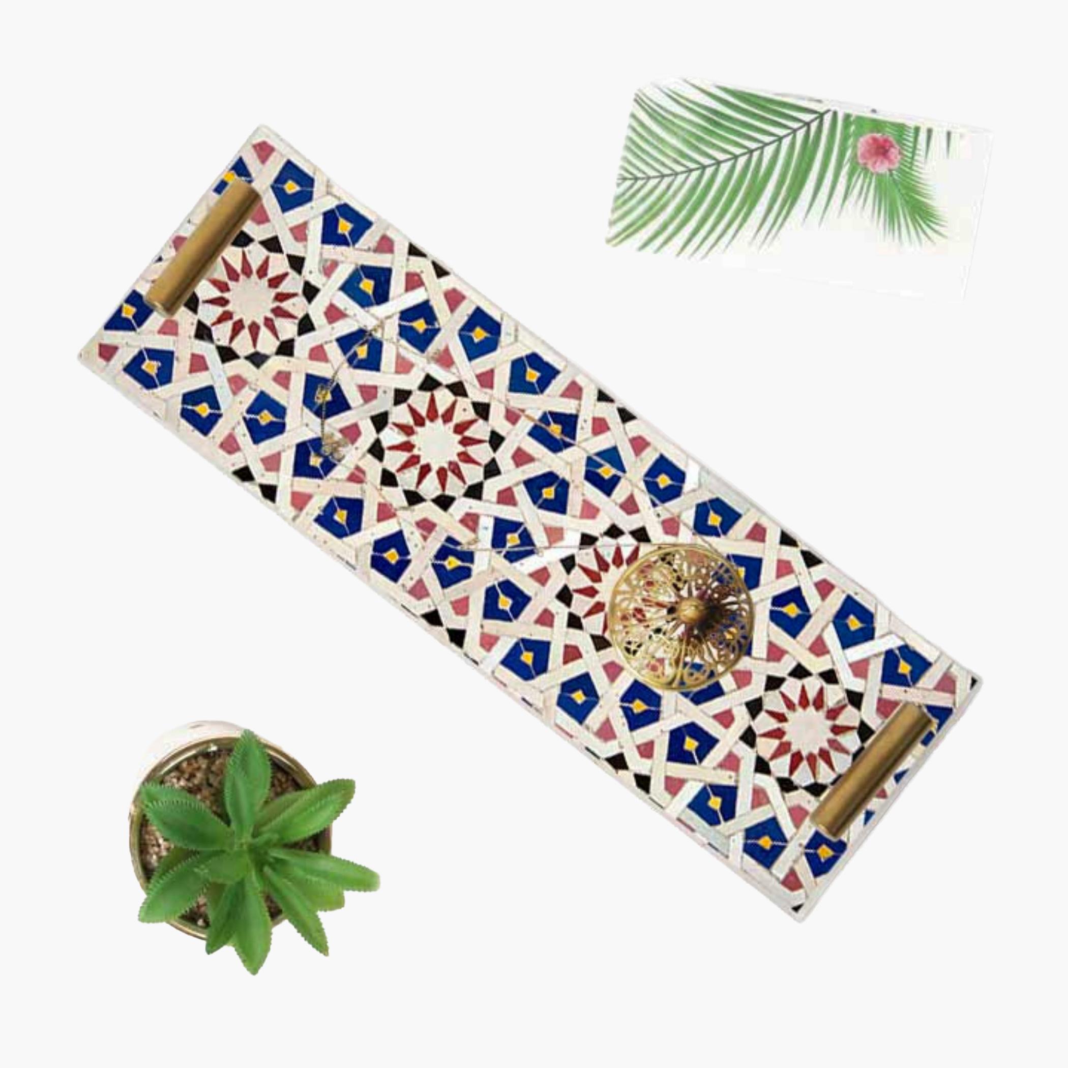 Decorative Acrylic Serving Tray with Gold Metal Handles and Marble Design 10×30 cm-household-dining-serveware-servingtrays-image-3