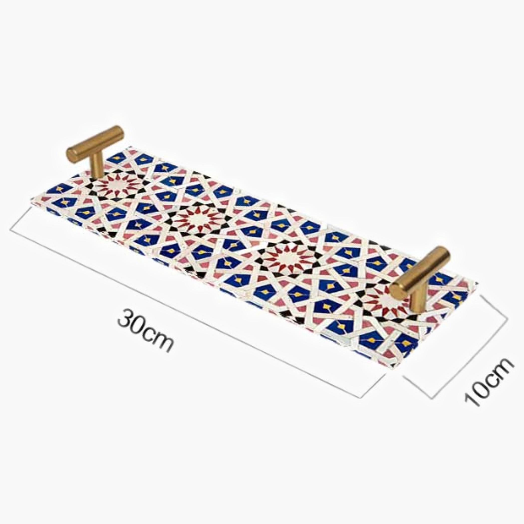 Decorative Acrylic Serving Tray with Gold Metal Handles and Marble Design 10×30 cm-household-dining-serveware-servingtrays-image-4