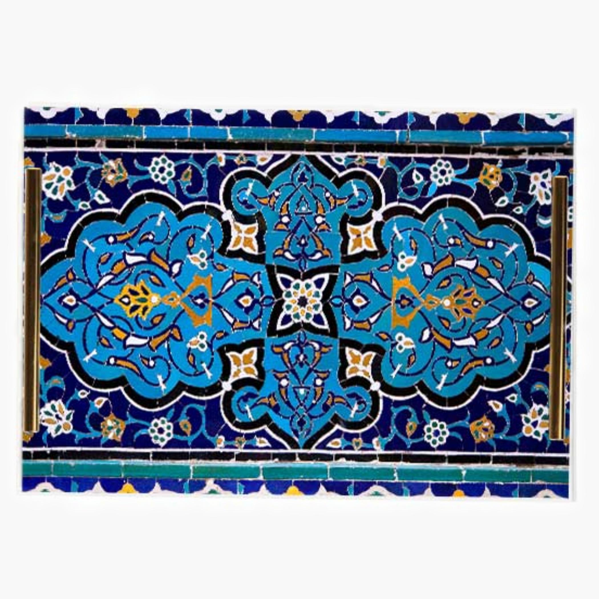 Decorative Acrylic Serving Tray with Gold Metal Handles and Marble Design 24×34 cm-household-dining-serveware-servingtrays-image-1