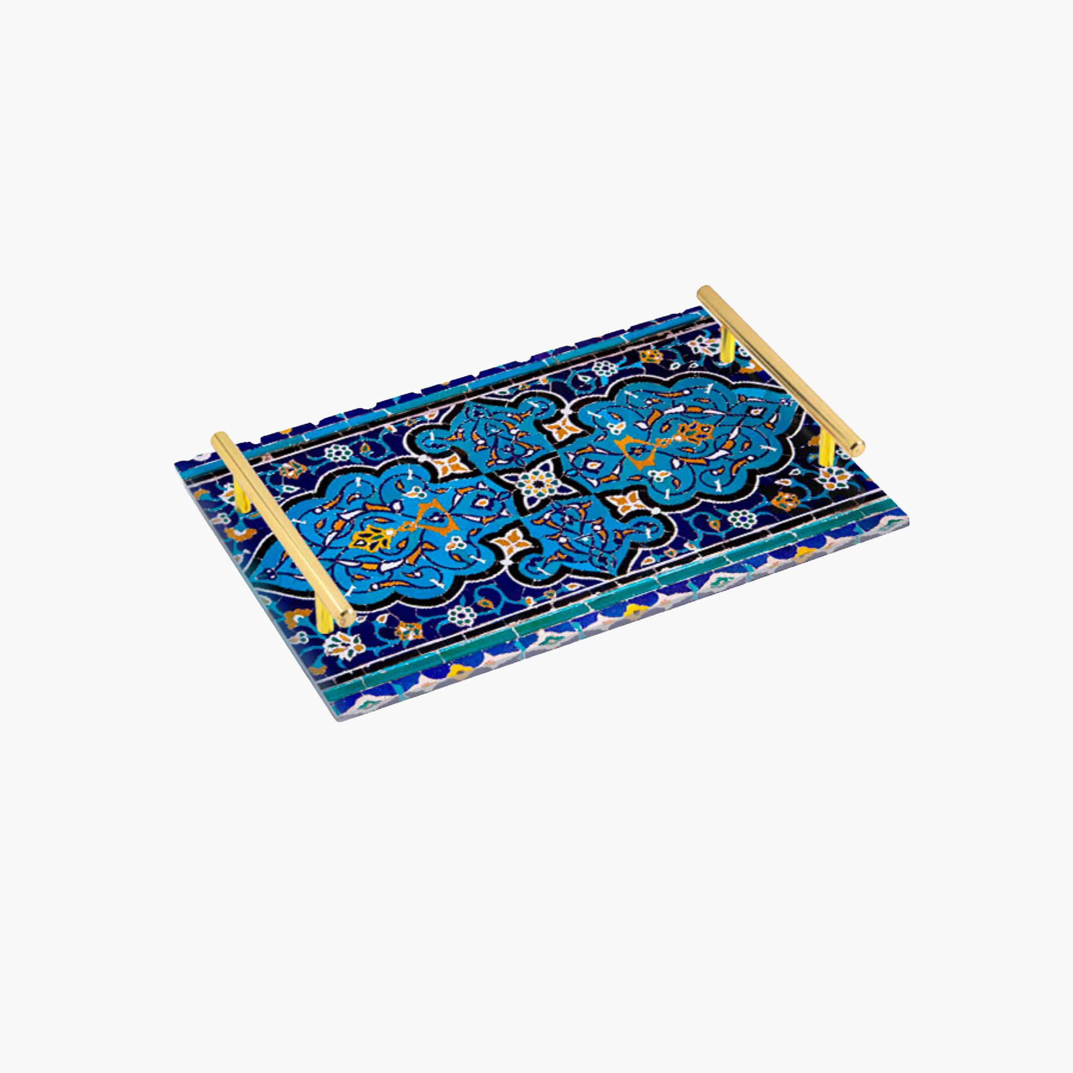 Decorative Acrylic Serving Tray with Gold Metal Handles and Marble Design 24×34 cm-household-dining-serveware-servingtrays-image-2