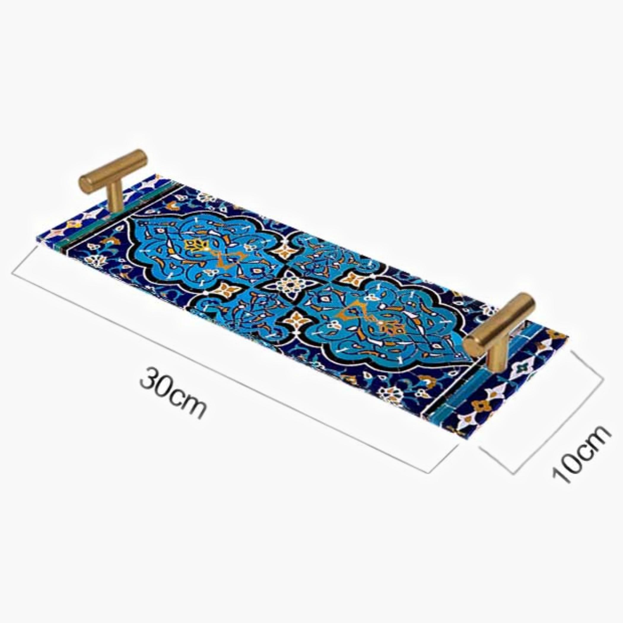 Decorative Acrylic Serving Tray with Gold Metal Handles and Marble Design 10×30 cm-household-dining-serveware-servingtrays-image-2