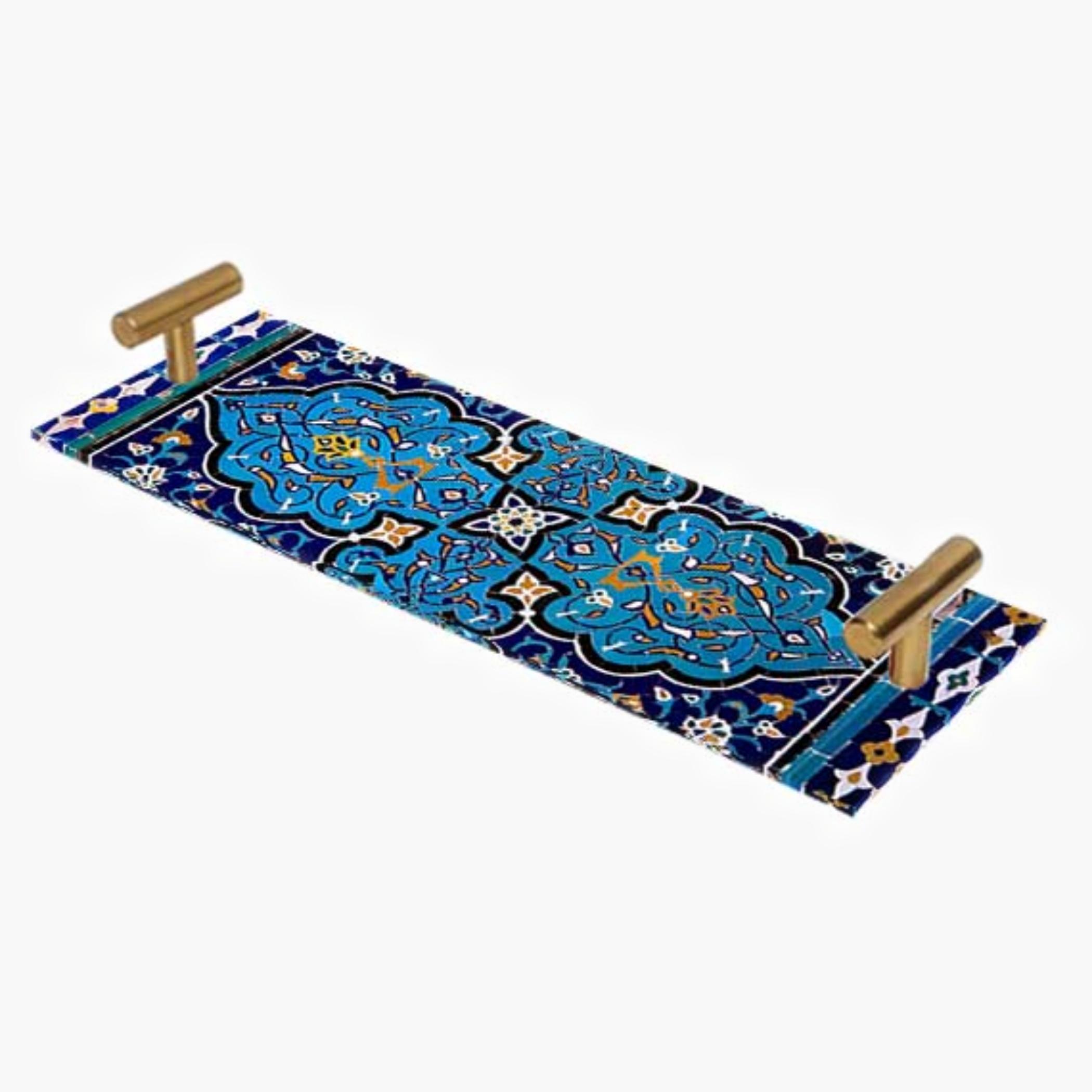 Decorative Acrylic Serving Tray with Gold Metal Handles and Marble Design 10×30 cm-household-dining-serveware-servingtrays-image-4