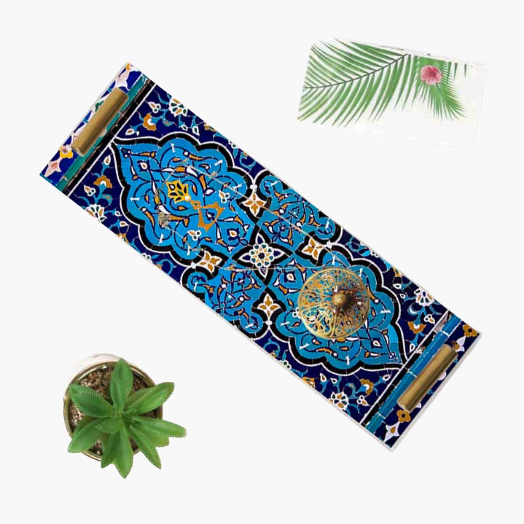Decorative Acrylic Serving Tray with Gold Metal Handles and Marble Design 10×30 cm-household-dining-serveware-servingtrays-image-5