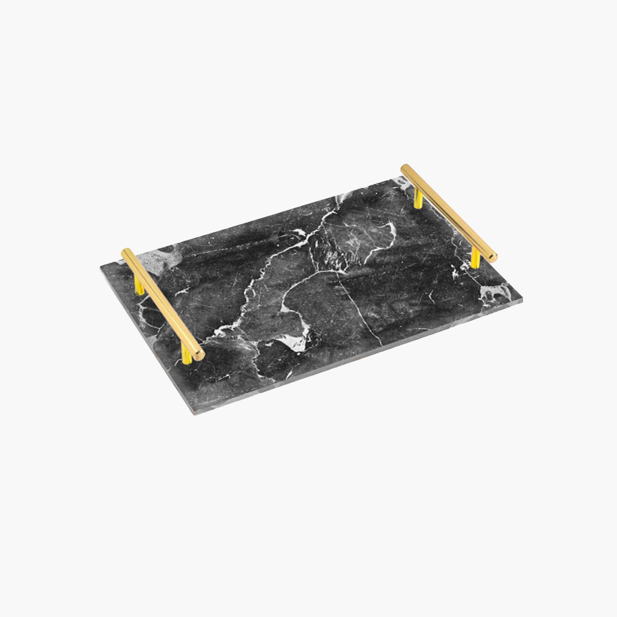 Decorative Acrylic Serving Tray with Gold Metal Handles and Marble Design 20×30 cm-household-dining-serveware-servingtrays-image-1