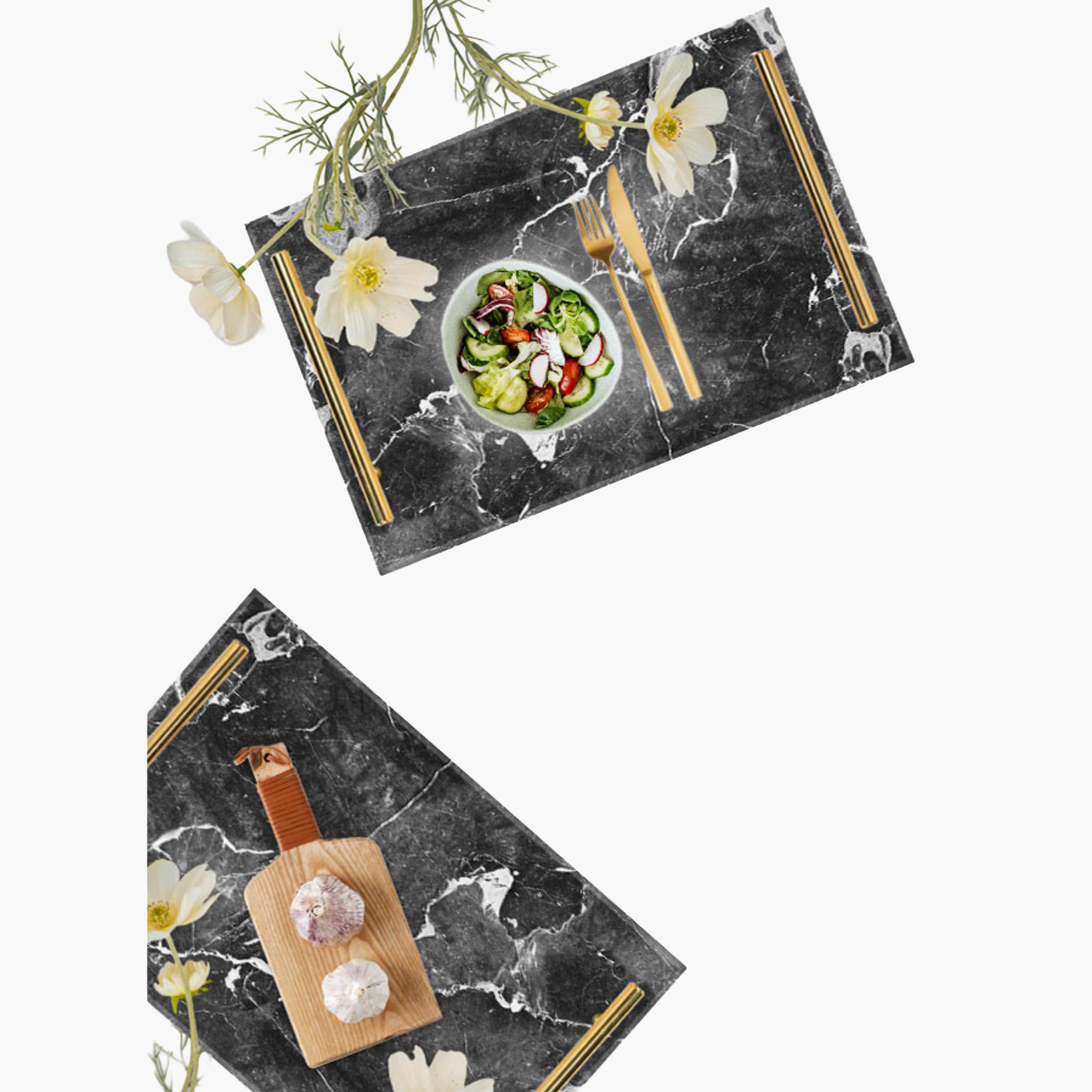 Decorative Acrylic Serving Tray with Gold Metal Handles and Marble Design 20×30 cm-household-dining-serveware-servingtrays-image-2