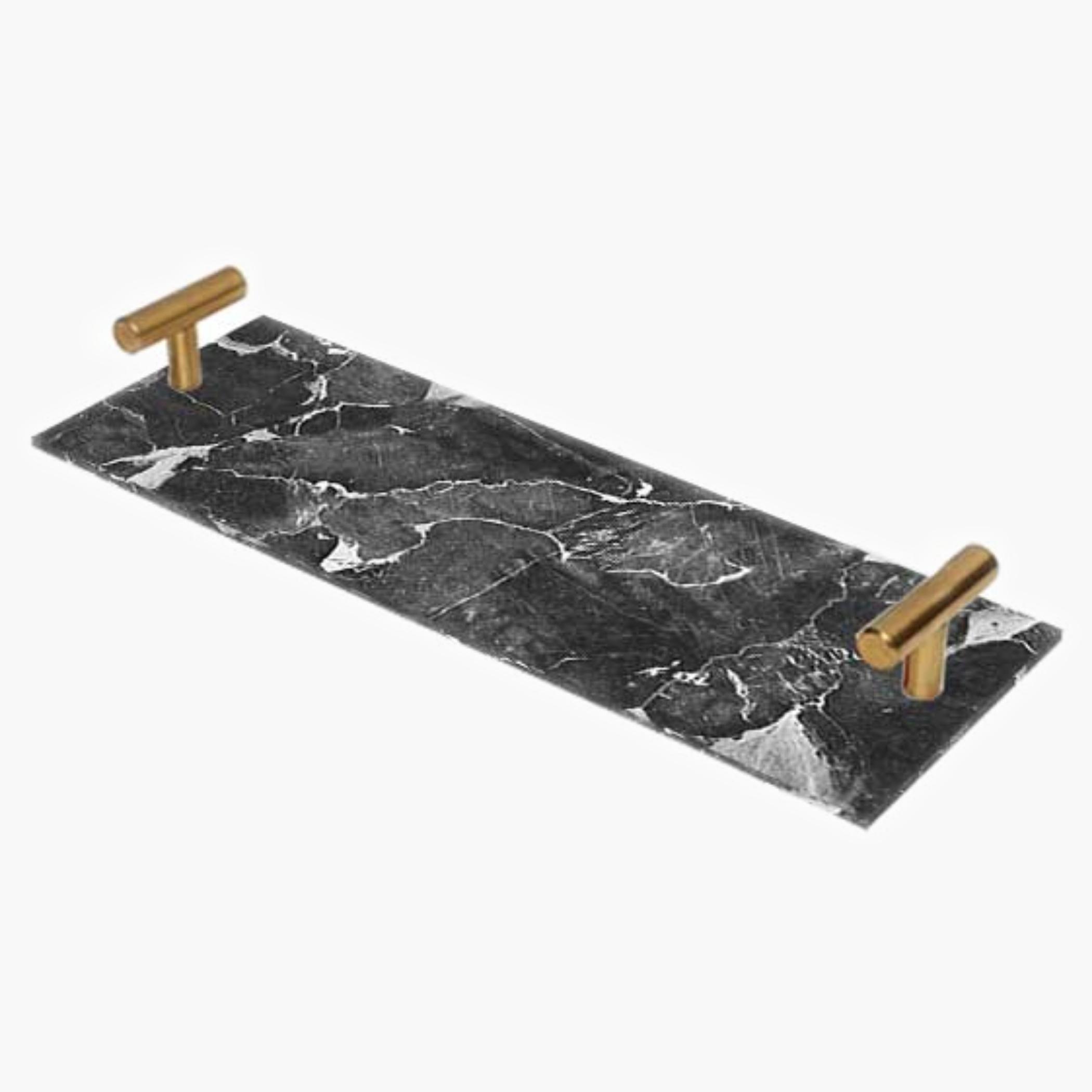 Decorative Acrylic Serving Tray with Gold Metal Handles and Marble Design 10×30 cm-household-dining-serveware-servingtrays-image-2
