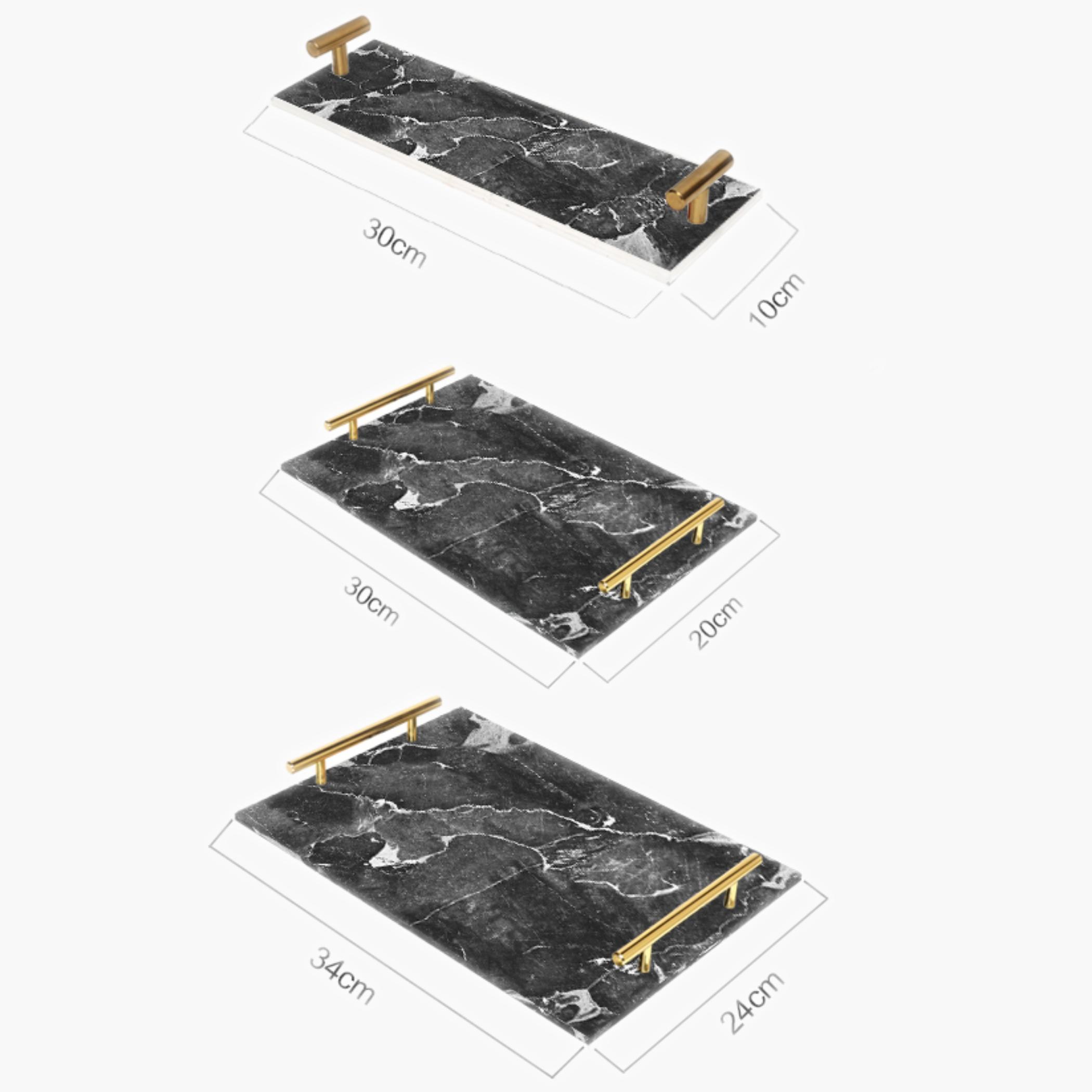 Decorative Acrylic Serving Tray with Gold Metal Handles and Marble Design 10×30 cm-household-dining-serveware-servingtrays-image-5