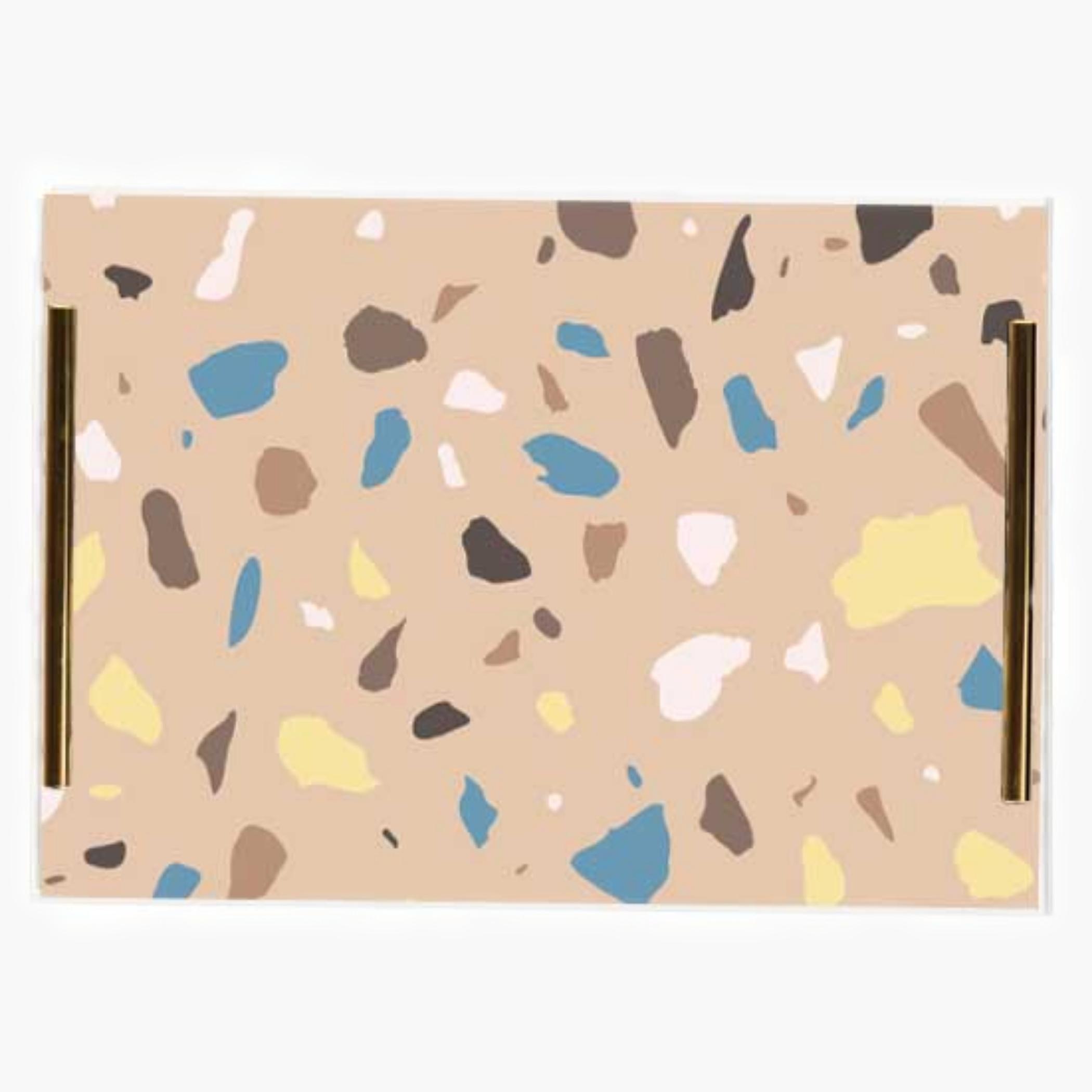 Decorative Acrylic Serving Tray with Gold Metal Handles and Marble Design 24×34 cm-household-dining-serveware-servingtrays-image-2