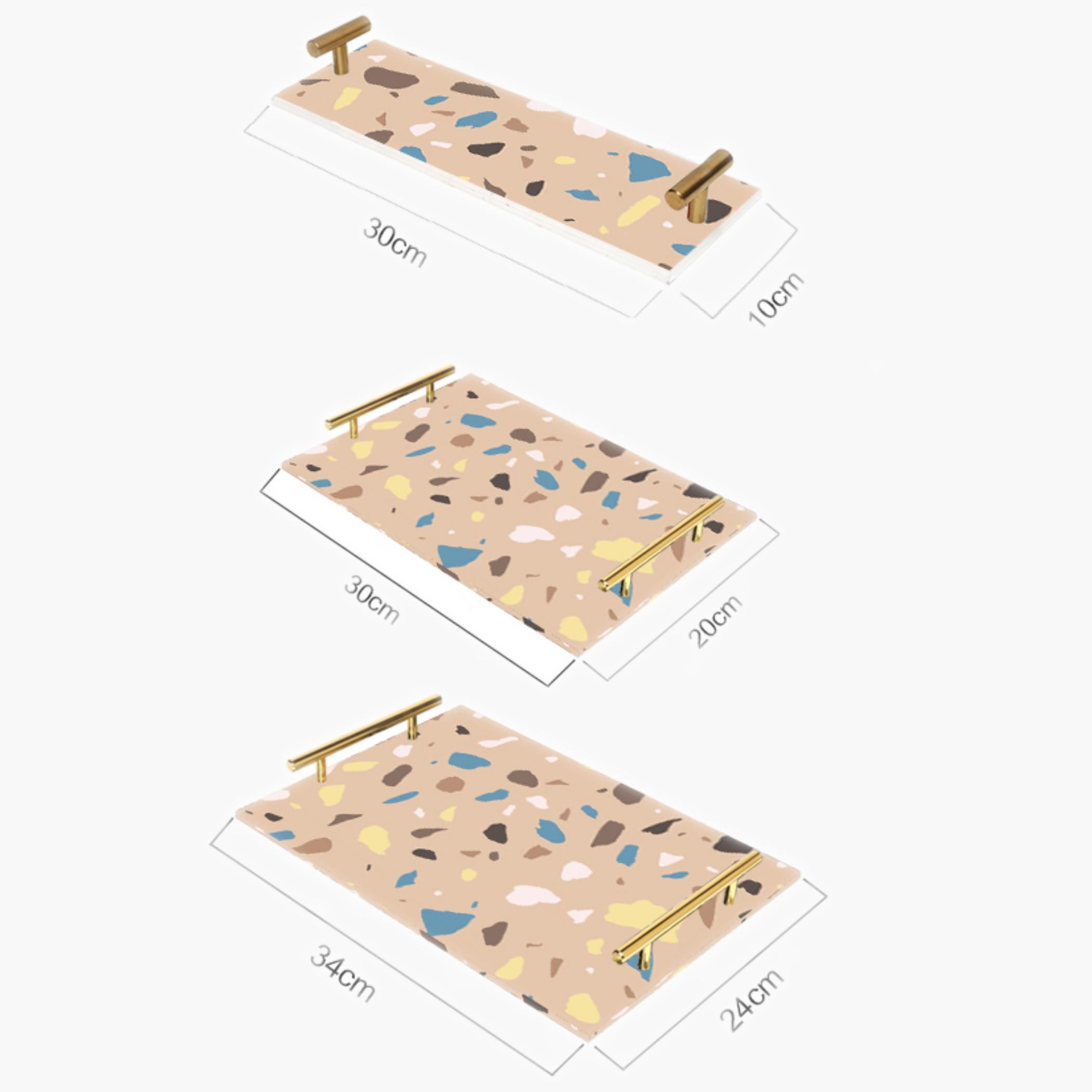 Decorative Acrylic Serving Tray with Gold Metal Handles and Marble Design 10×30 cm-household-dining-serveware-servingtrays-image-2