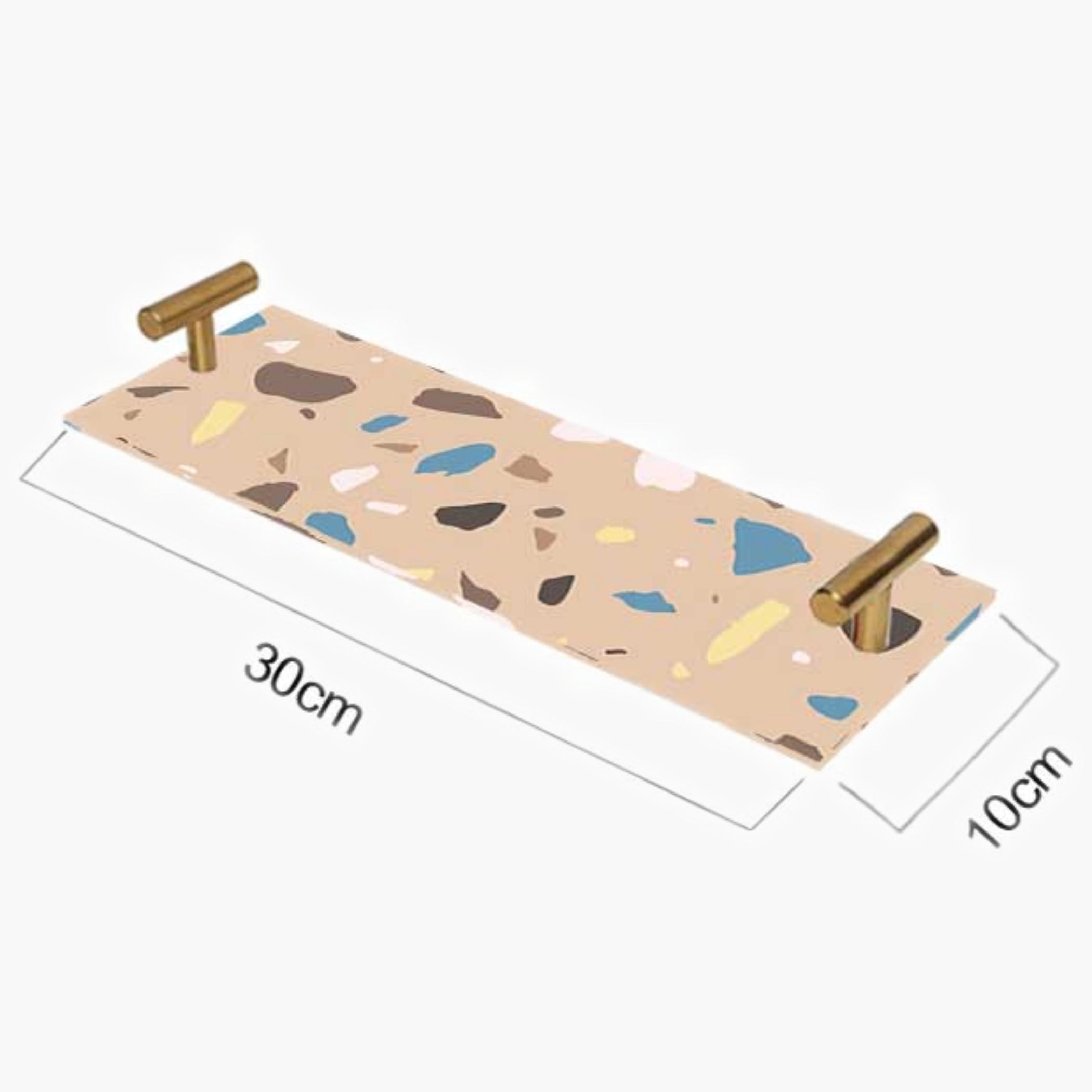 Decorative Acrylic Serving Tray with Gold Metal Handles and Marble Design 10×30 cm-household-dining-serveware-servingtrays-image-3