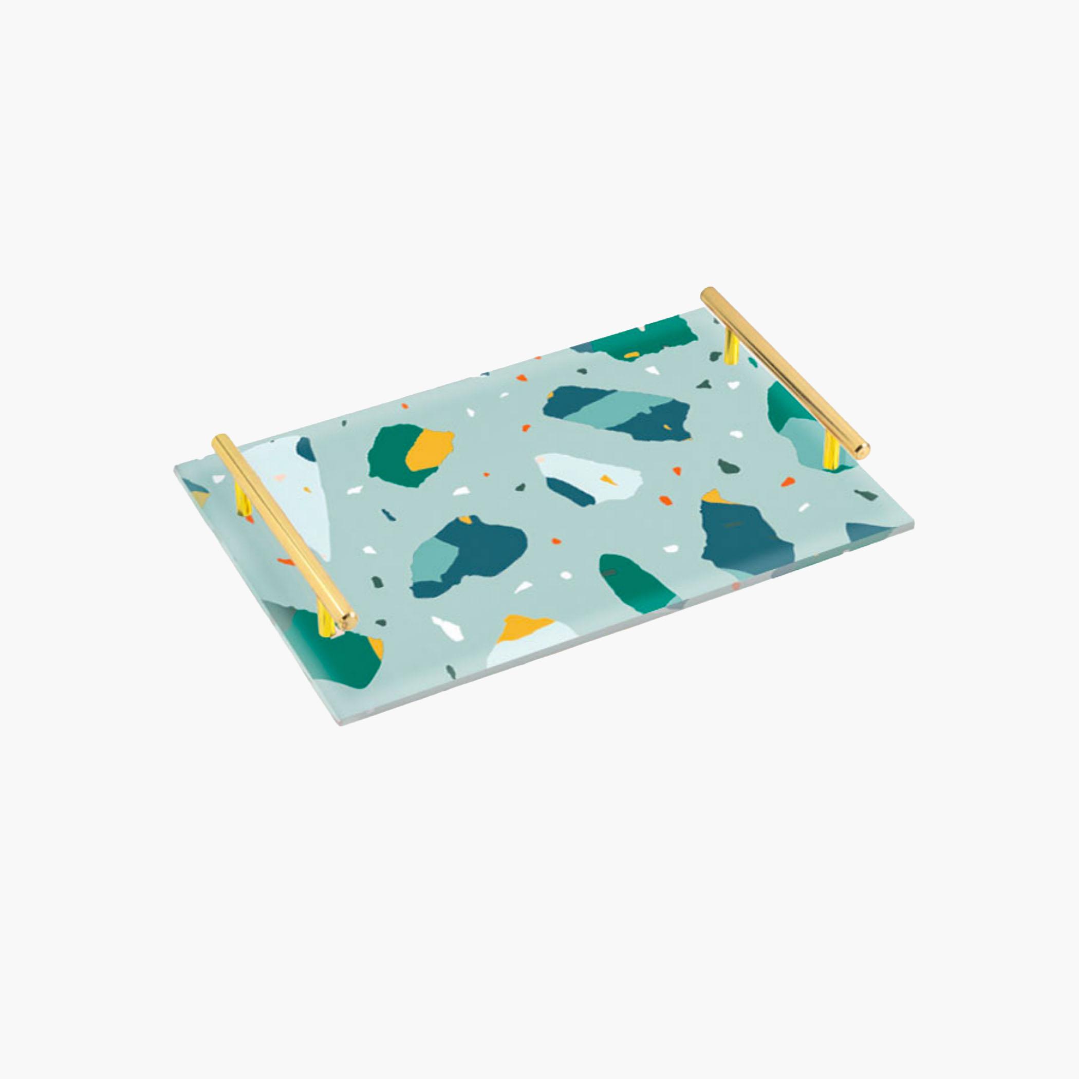 Decorative Acrylic Serving Tray with Gold Metal Handles and Marble Design 24×34 cm-household-dining-serveware-servingtrays-image-1