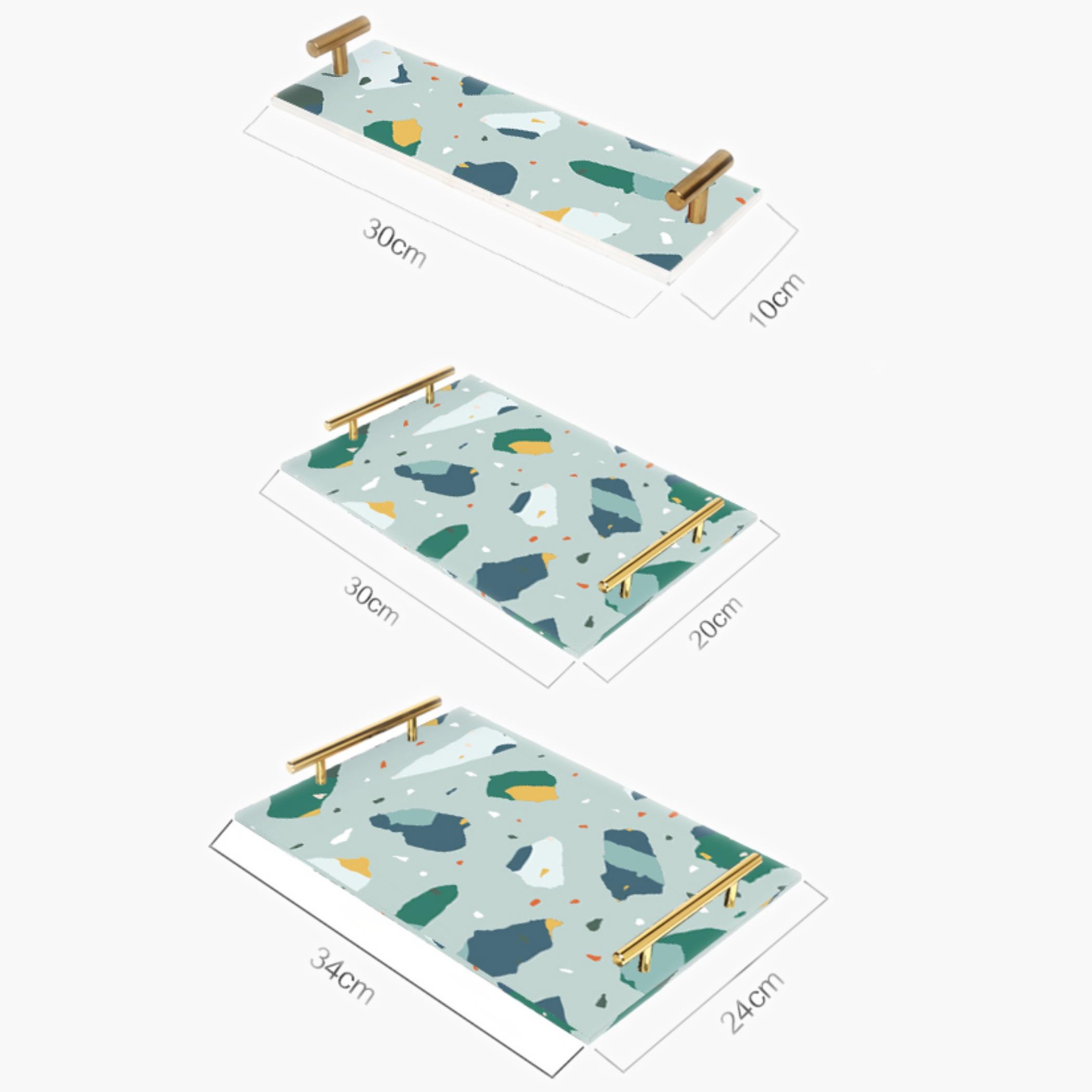 Decorative Acrylic Serving Tray with Gold Metal Handles and Marble Design 10×30 cm-household-dining-serveware-servingtrays-image-4