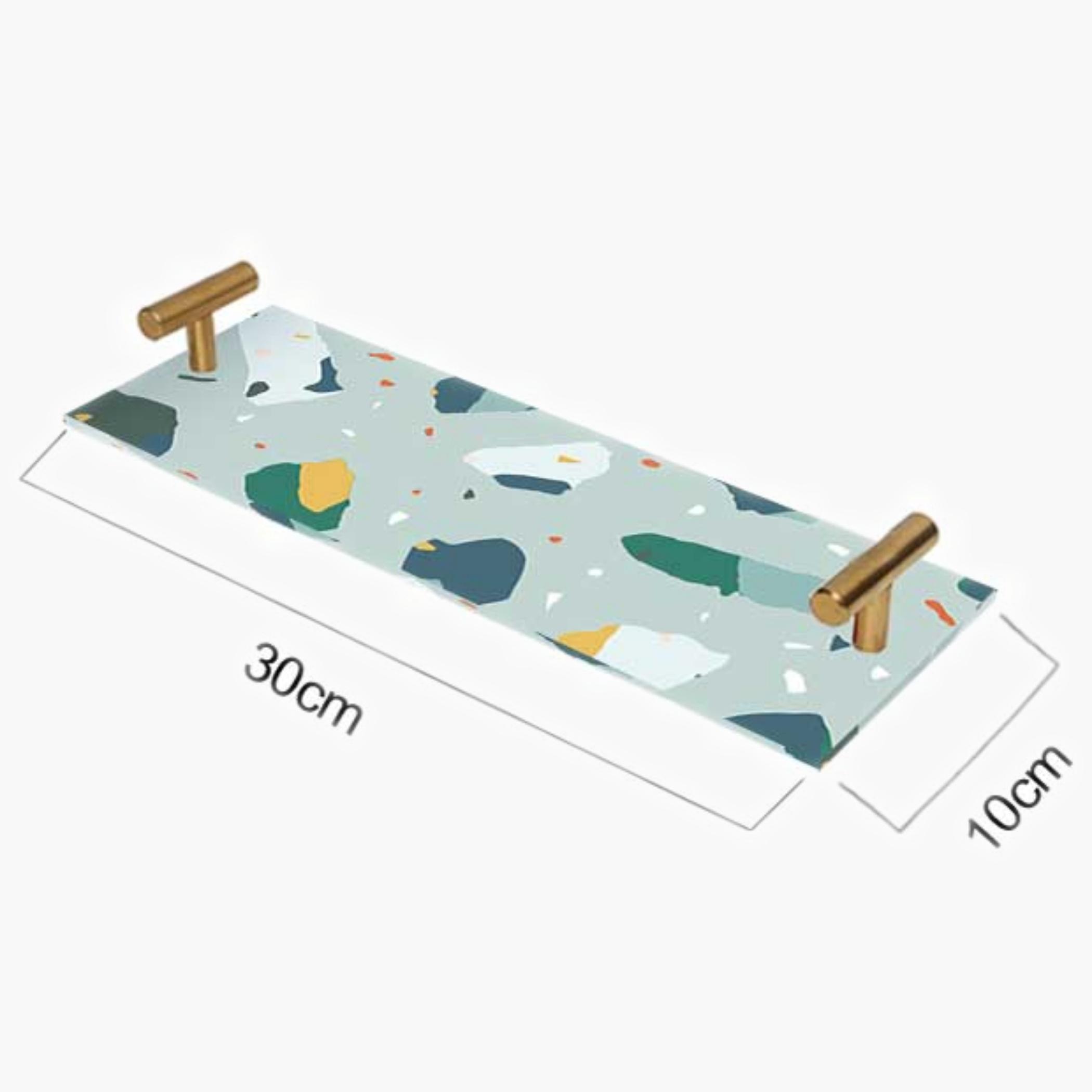 Decorative Acrylic Serving Tray with Gold Metal Handles and Marble Design 10×30 cm-household-dining-serveware-servingtrays-image-5