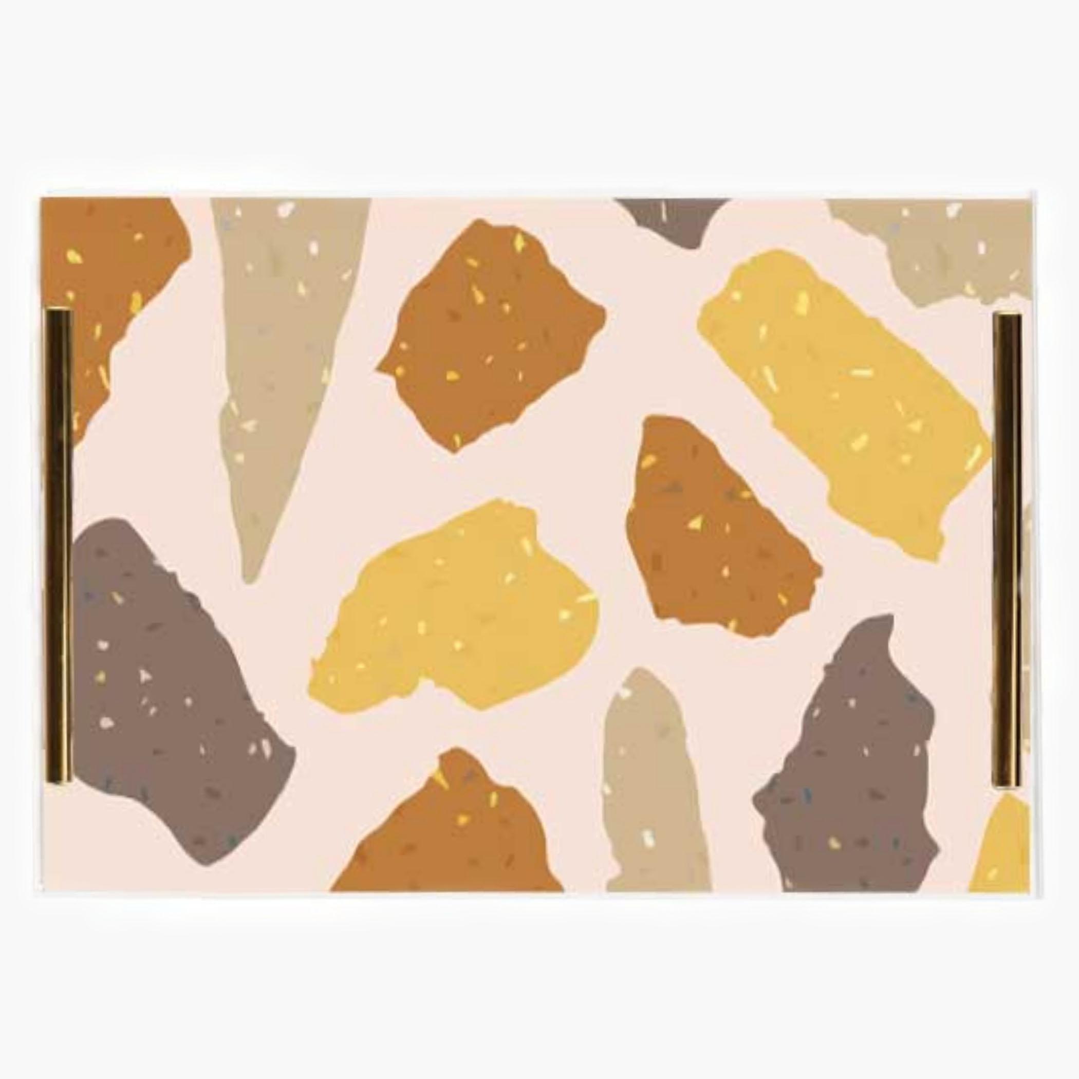 Decorative Acrylic Serving Tray with Gold Metal Handles and Marble Design 24×34 cm-household-dining-serveware-servingtrays-image-1